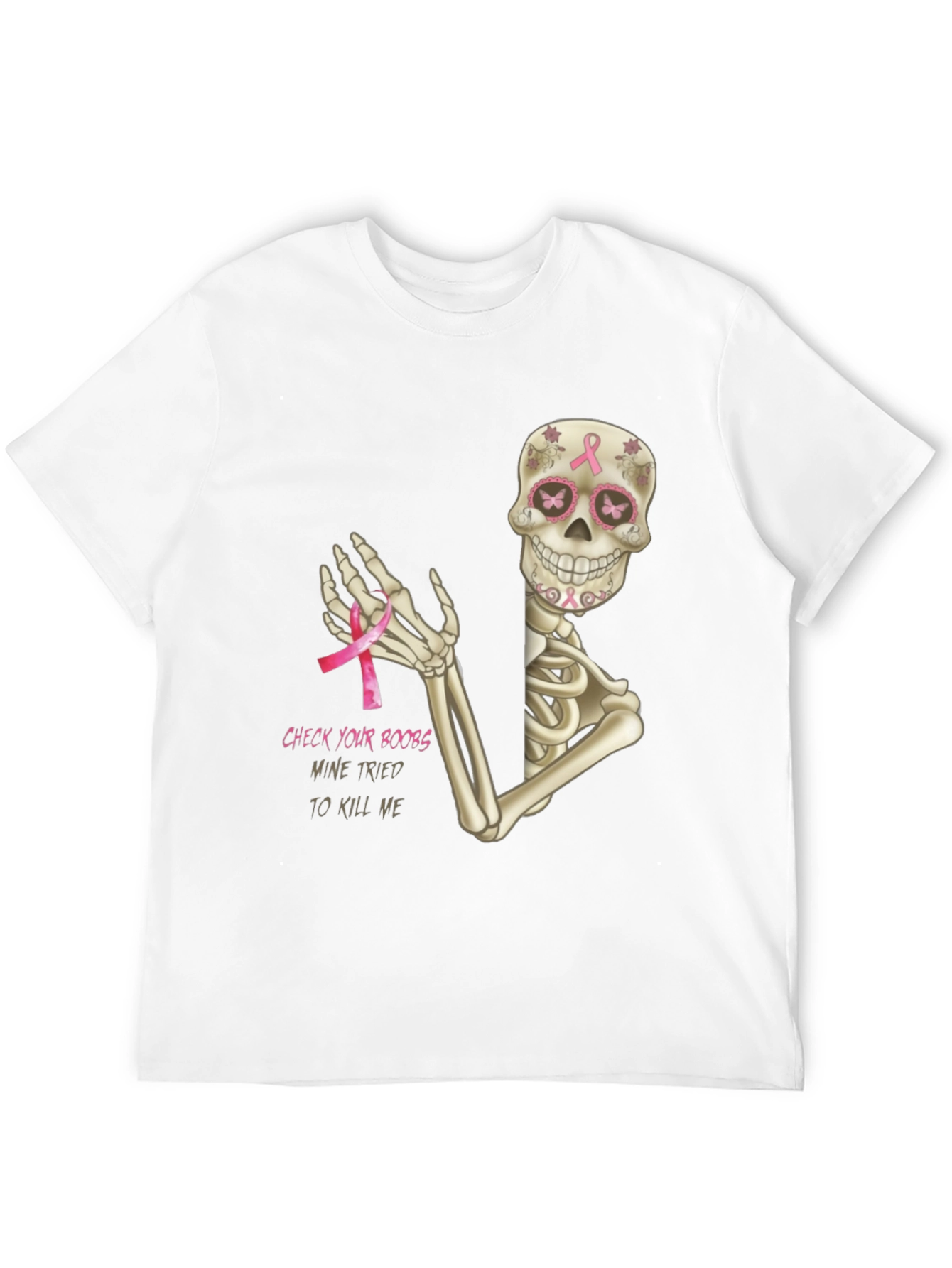Check Your Boobs Breast Cancer Skeleton T-Shirt