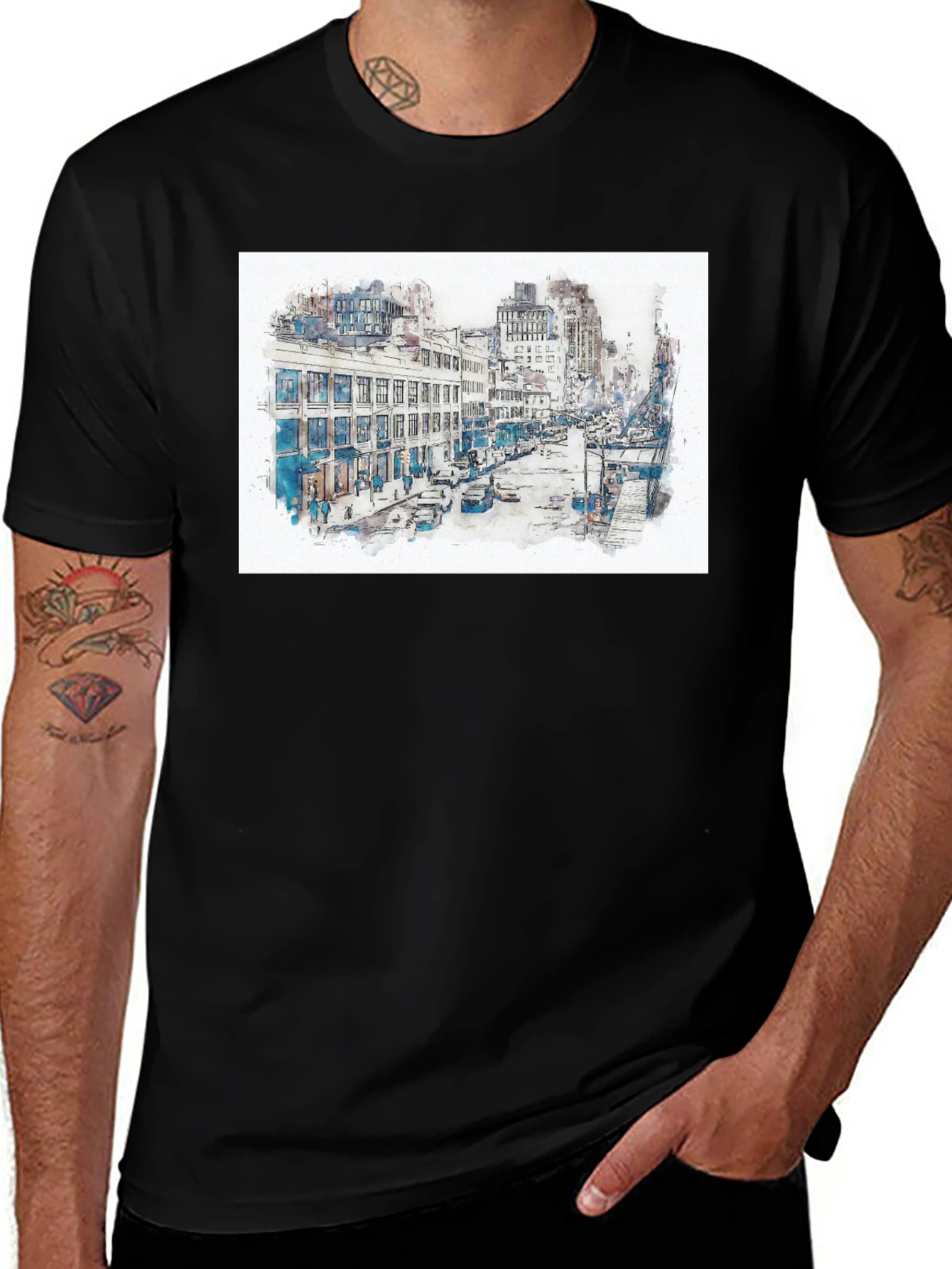 Urban Sketch Graphic Tee - Mens Black T-Shirt