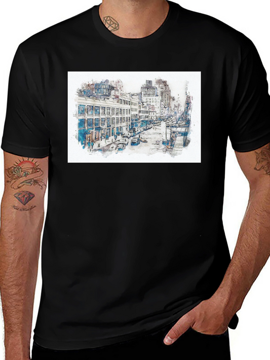 Urban Sketch Graphic Tee - Mens Black T-Shirt