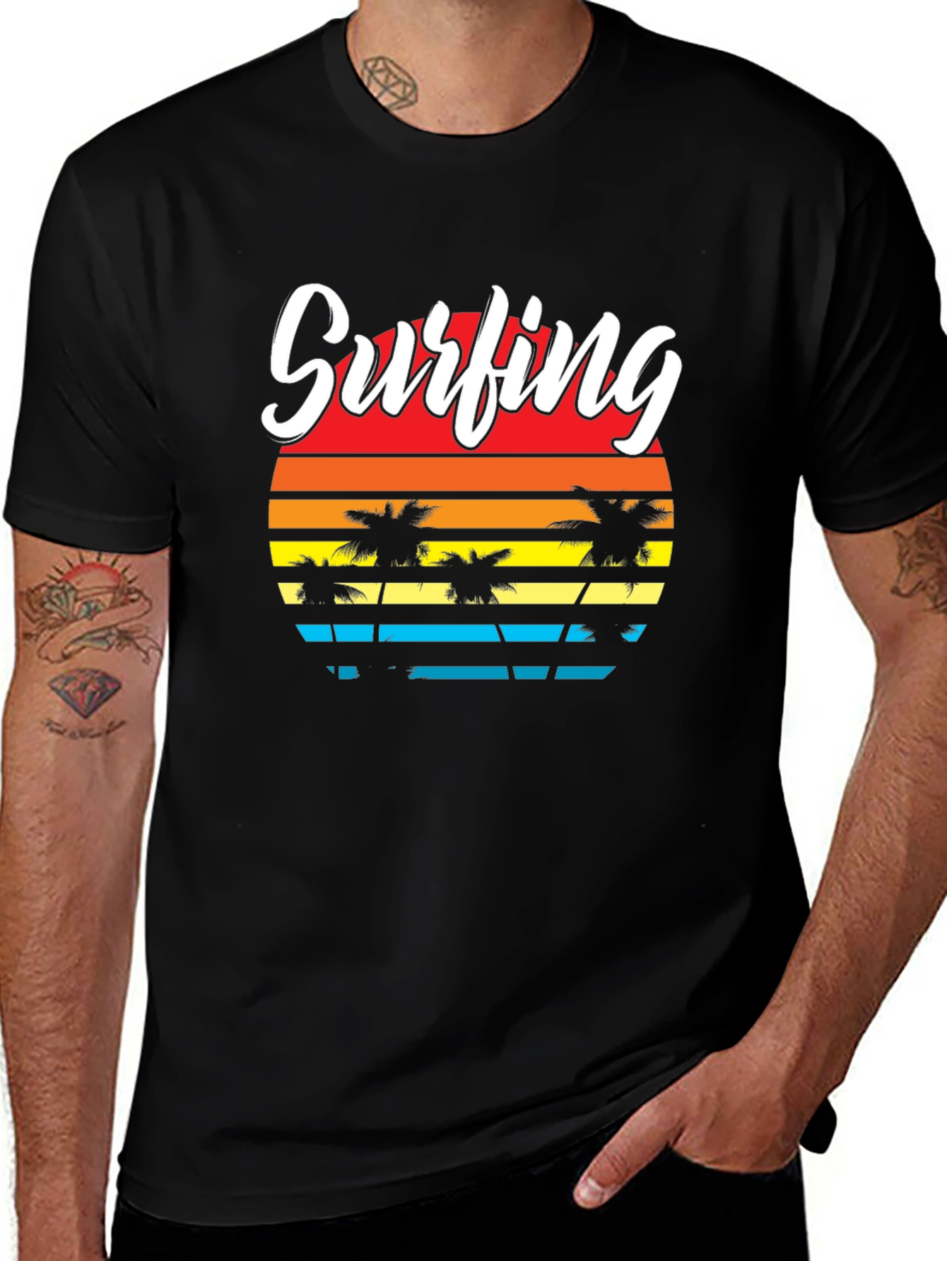 Surfing Sunset Palm Tree T-Shirt