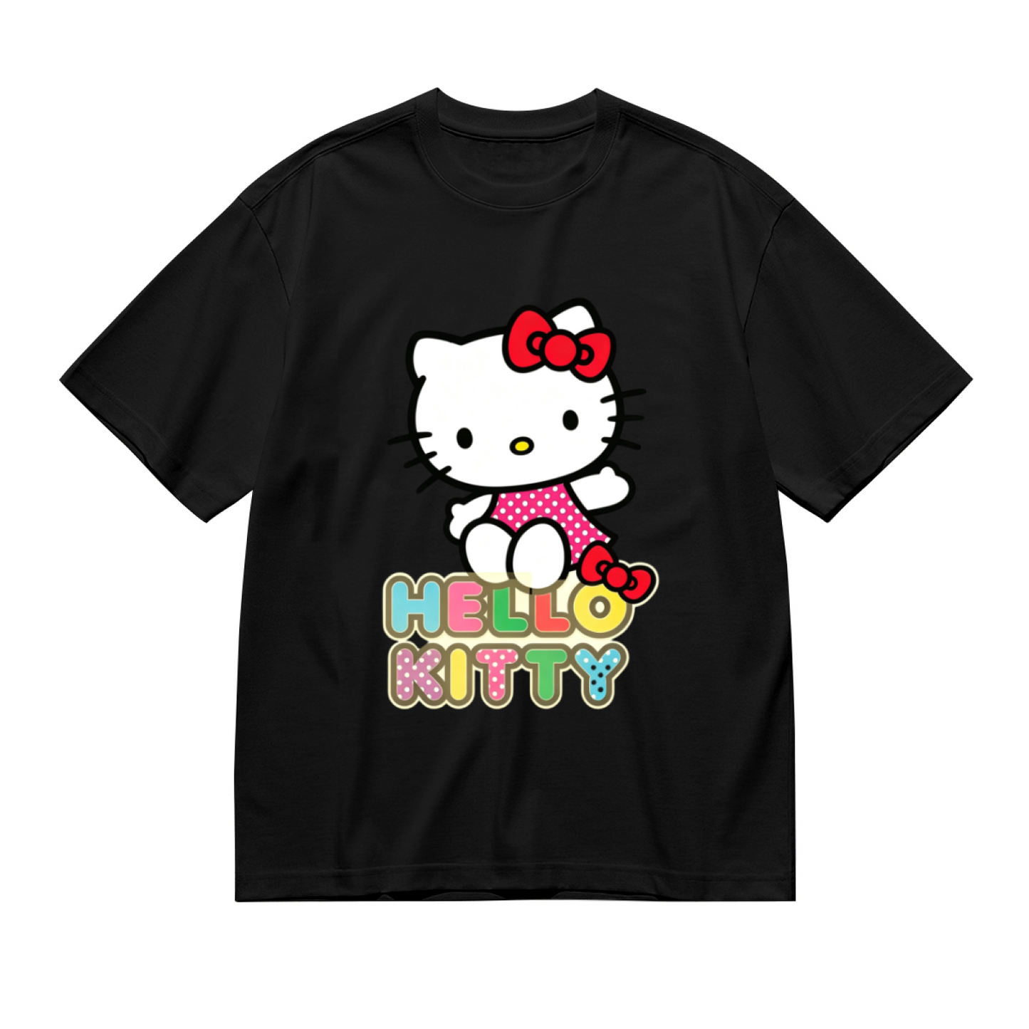 Vibrant Hello Kitty Colorful Letter Print Plus Size Women Tee
