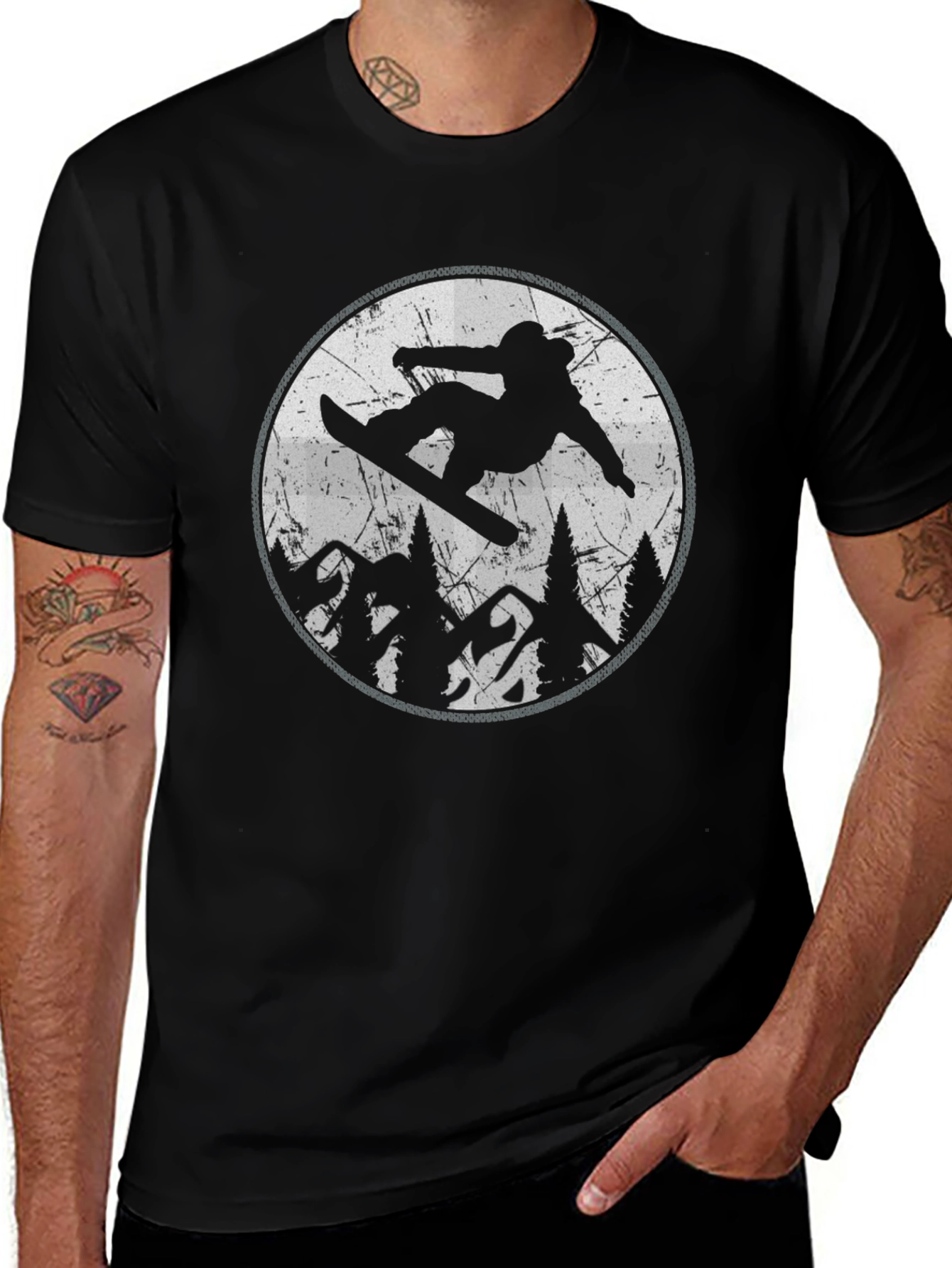 Snowboarder Graphic Tee - Black Mountain Design T-Shirt