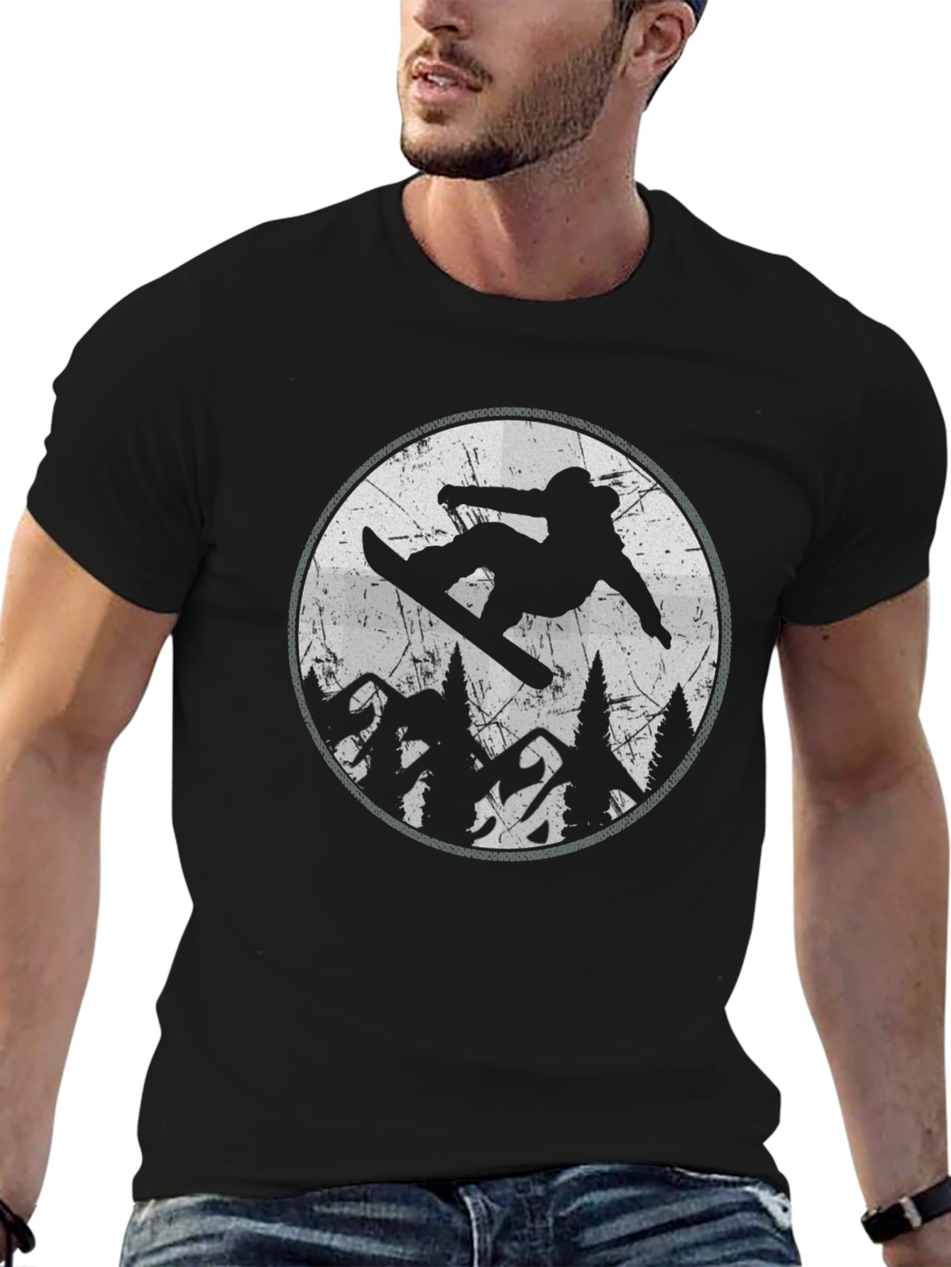 Snowboarder Graphic Tee - Black Mountain Design T-Shirt