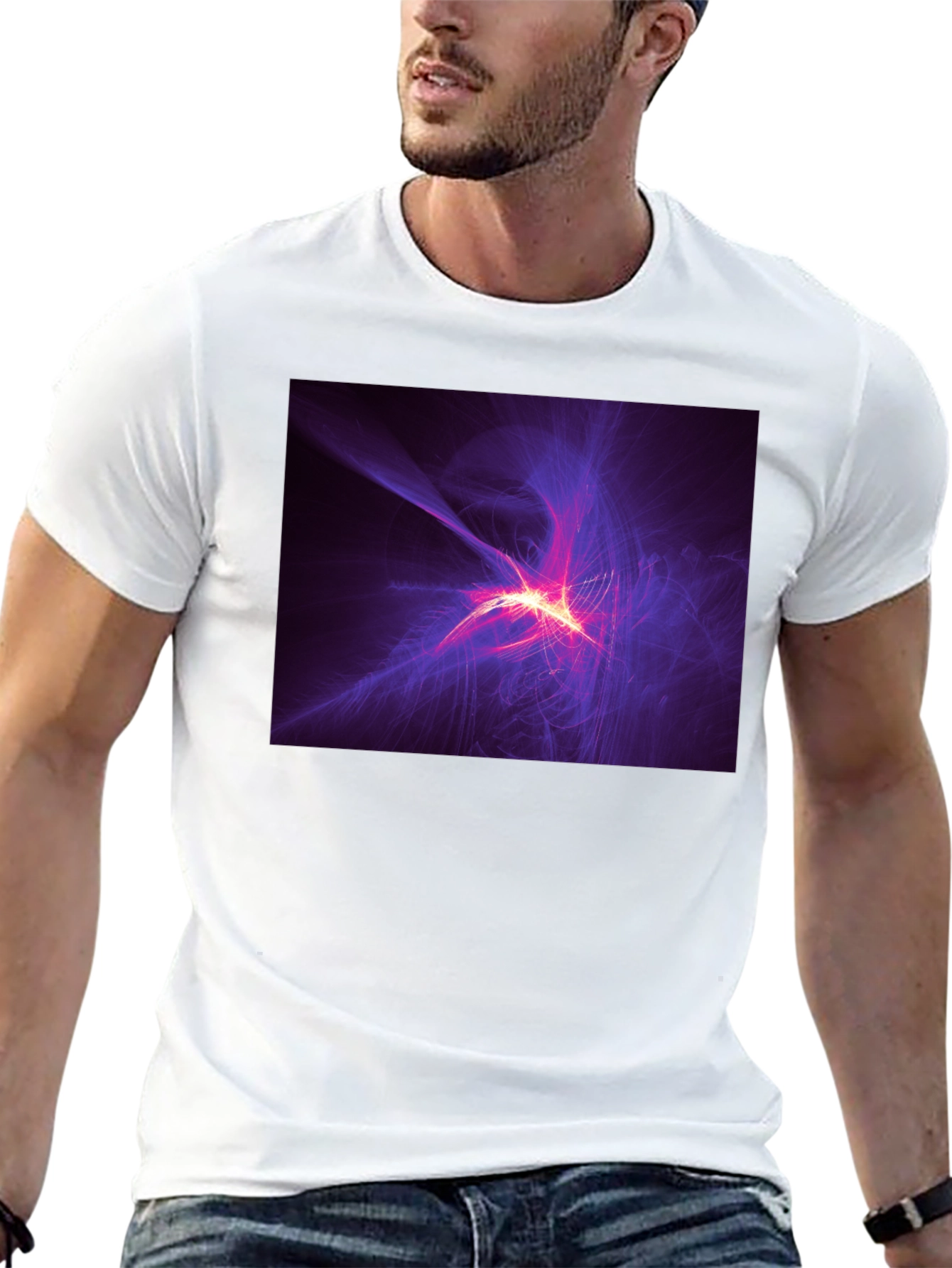 Abstract Light Burst Graphic Black T-Shirt