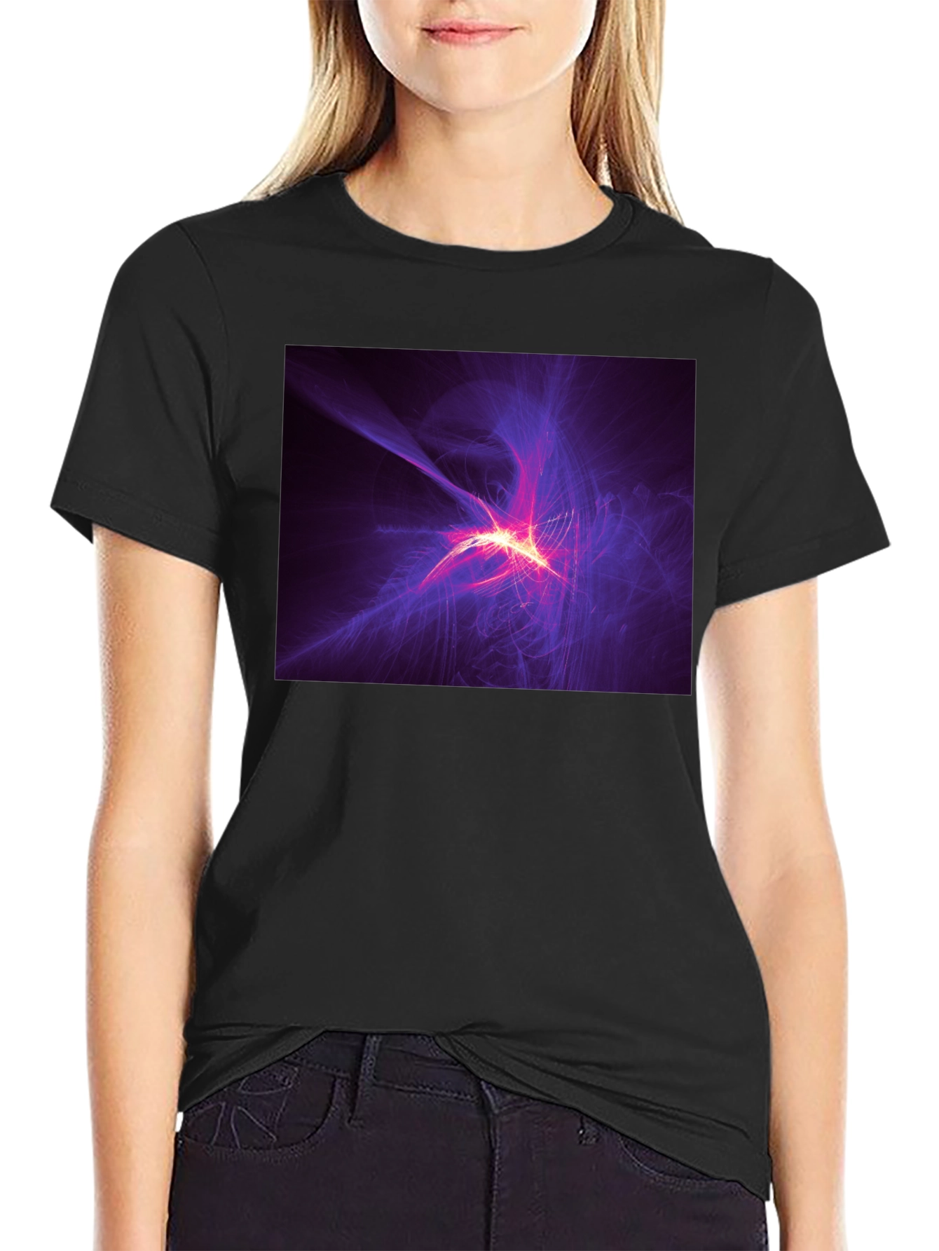 Abstract Light Burst Graphic Black T-Shirt