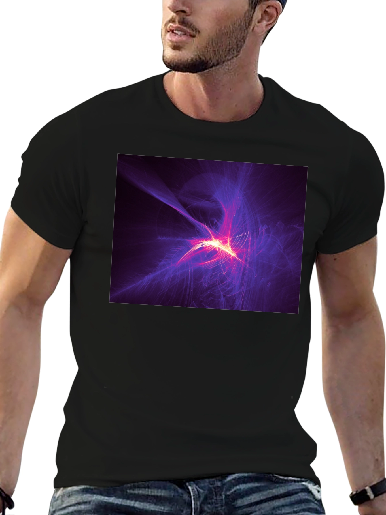 Abstract Light Burst Graphic Black T-Shirt