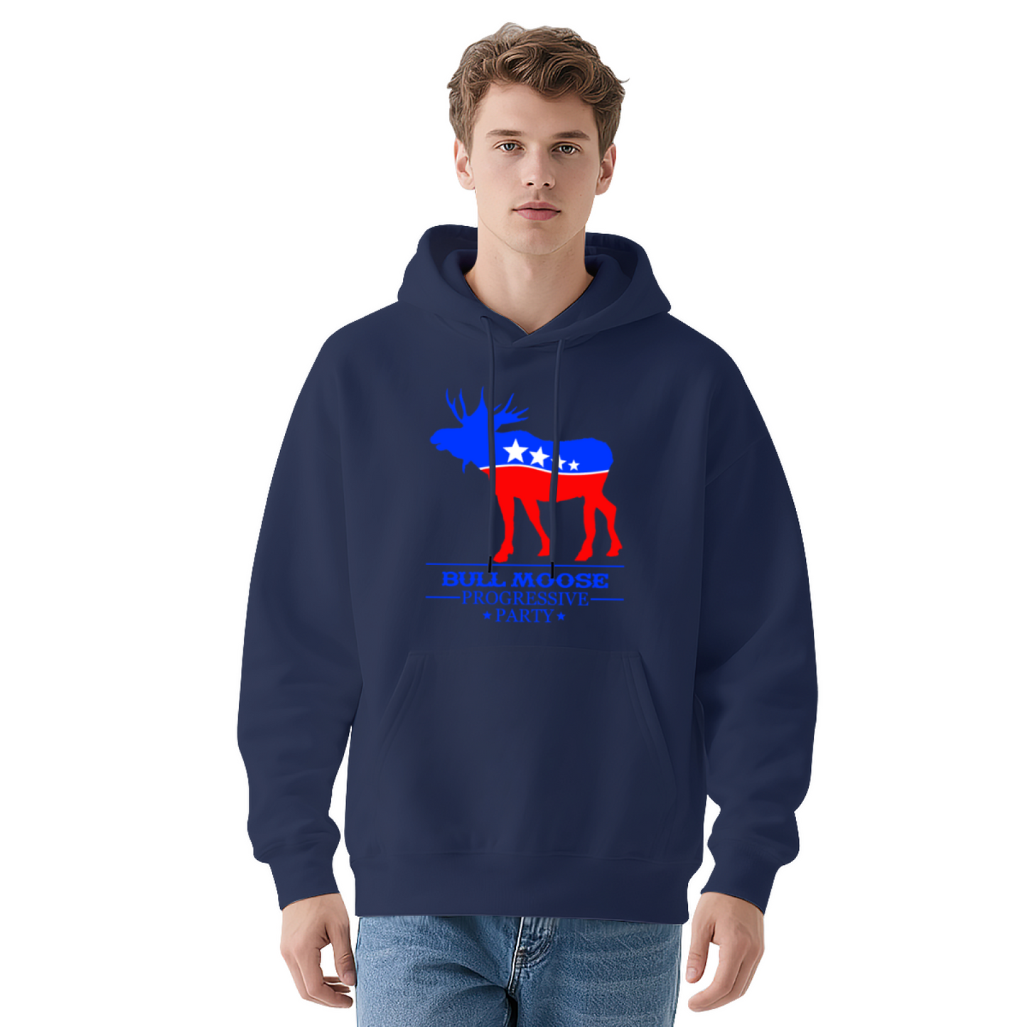 Bull Moose Progressive Party Vintage Patriotic White Hoodie, Relax Comfort Fit
