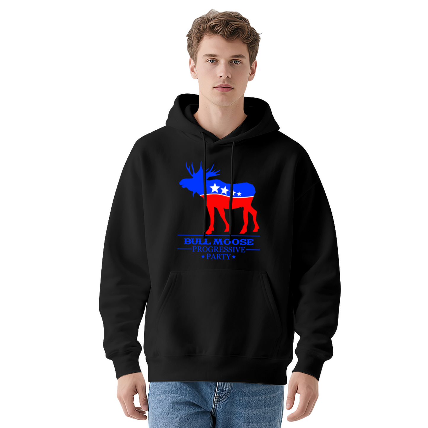 Bull Moose Progressive Party Vintage Patriotic White Hoodie, Relax Comfort Fit