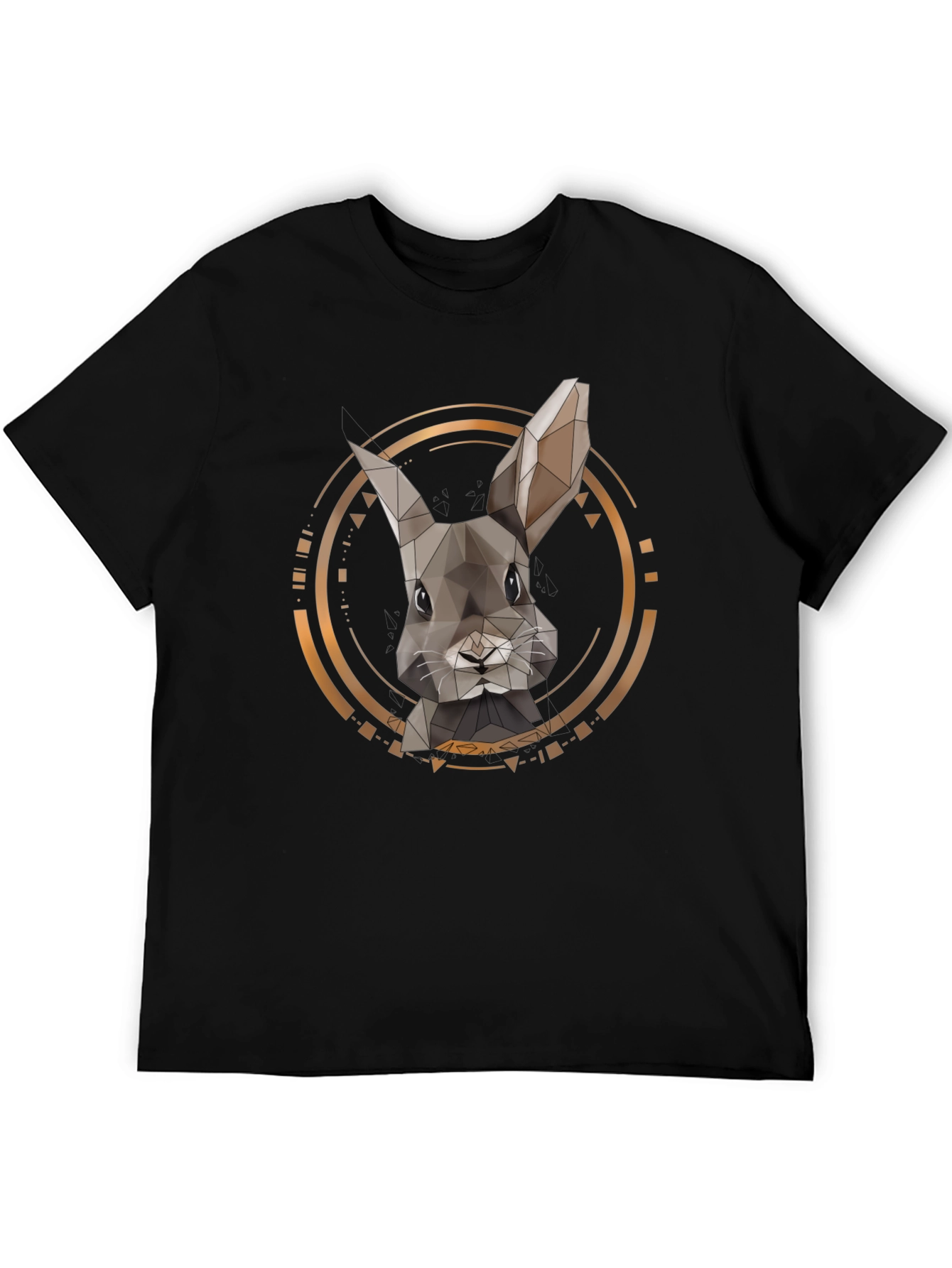 Geometric Rabbit Print Black T-Shirt