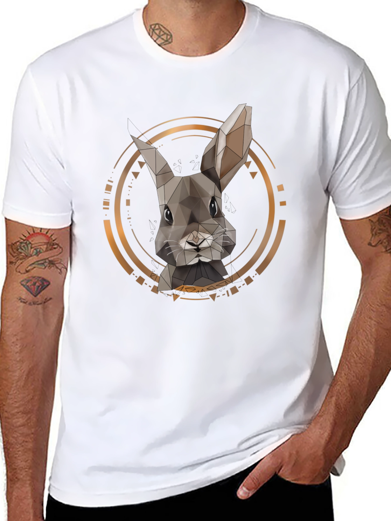 Geometric Rabbit Print Black T-Shirt