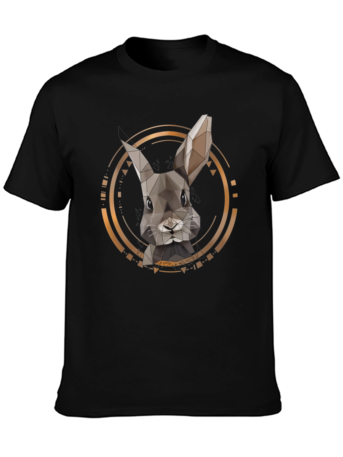 Geometric Rabbit Print Black T-Shirt