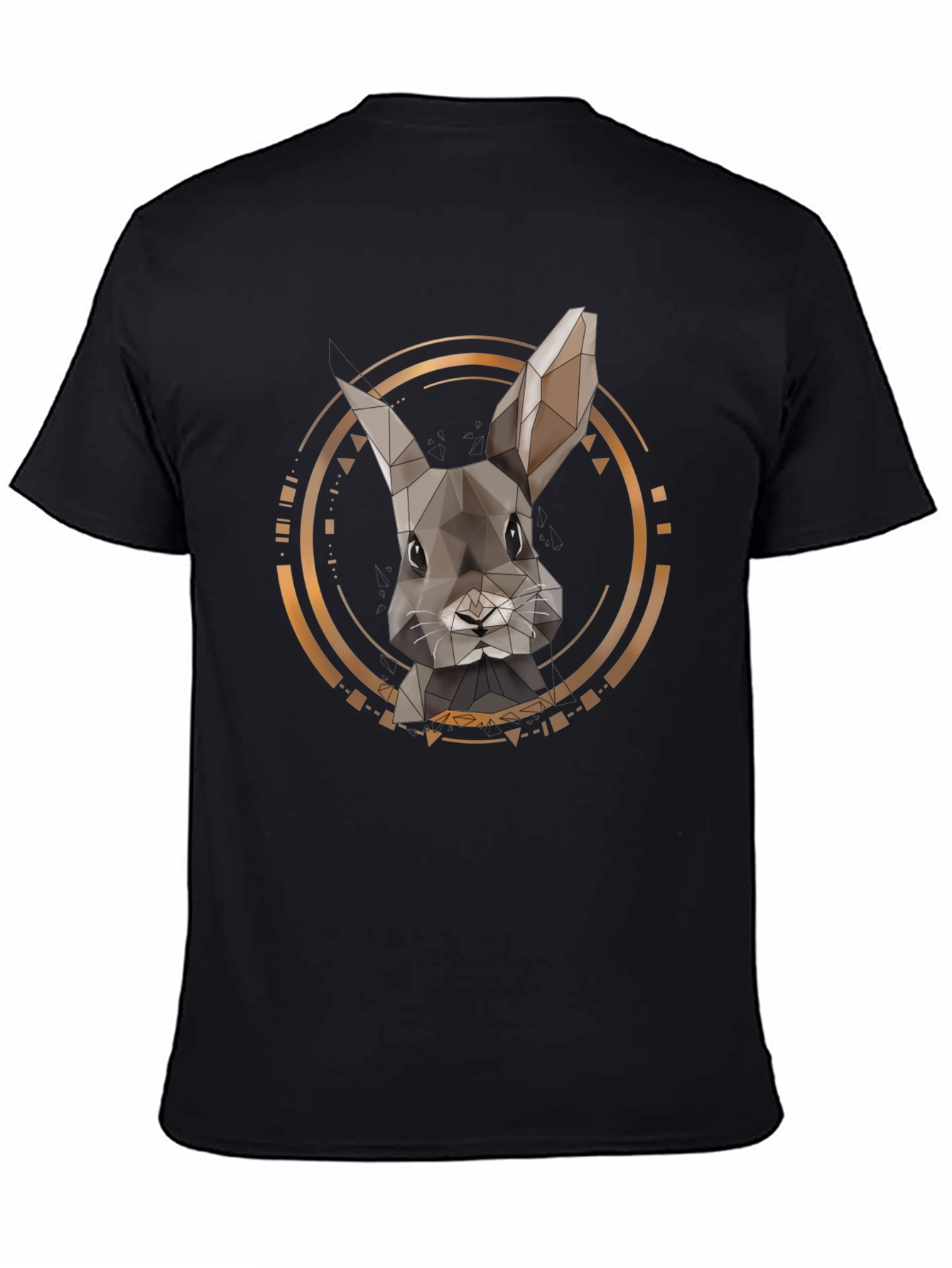 Geometric Rabbit Print Black T-Shirt
