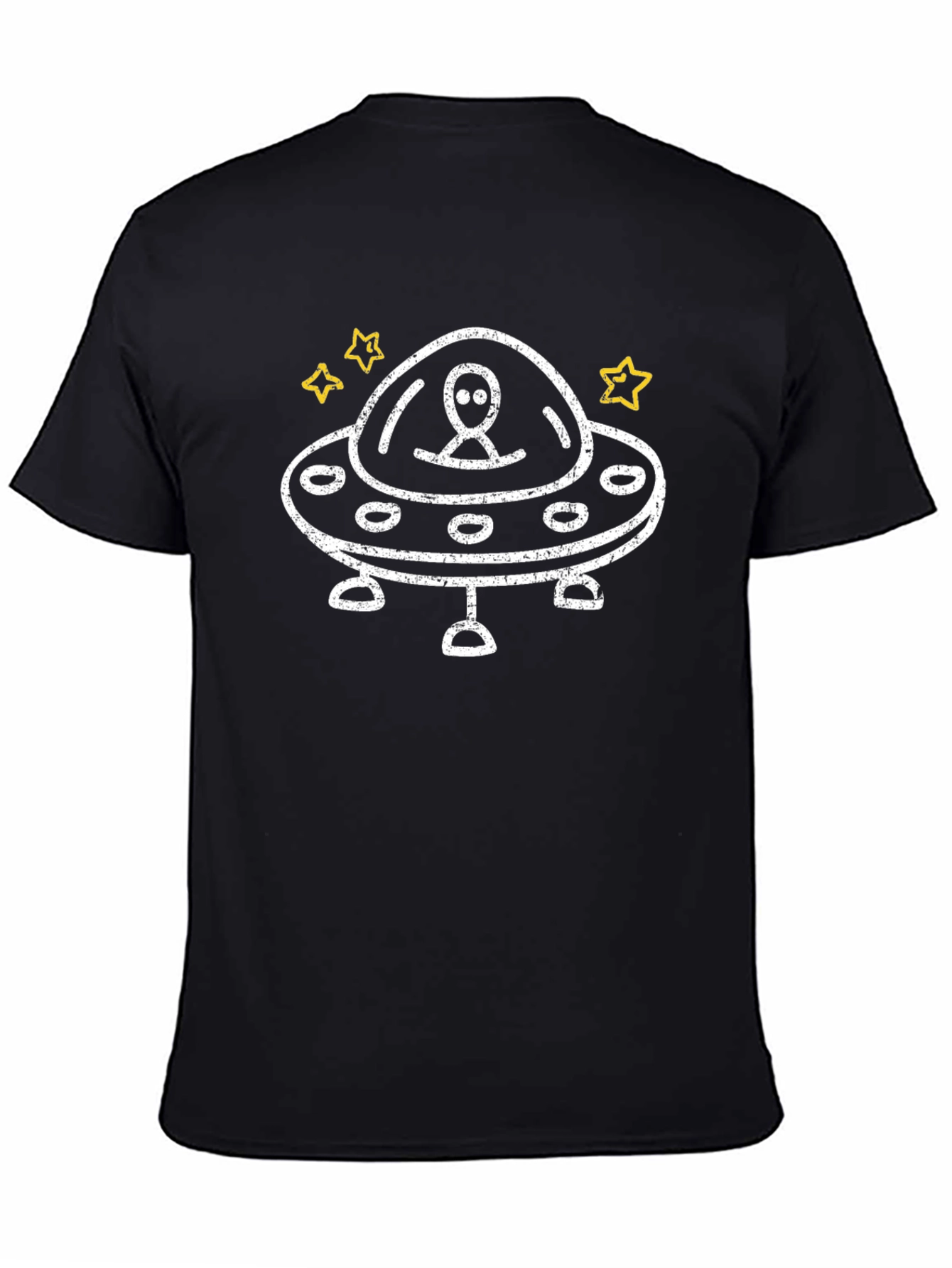 Alien Spaceship Graphic Tee - Black Cotton T-Shirt