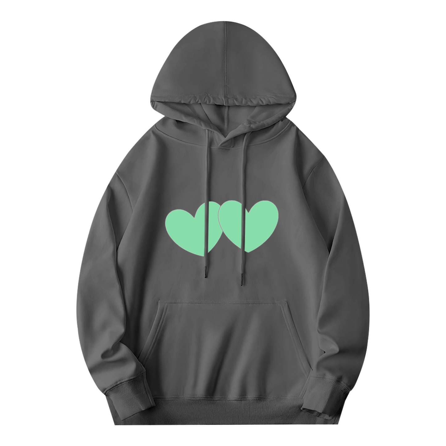 Two Mint Green Simple Hearts Grey Hoodie, Unisex Sweet Comfort Casual Hoodie