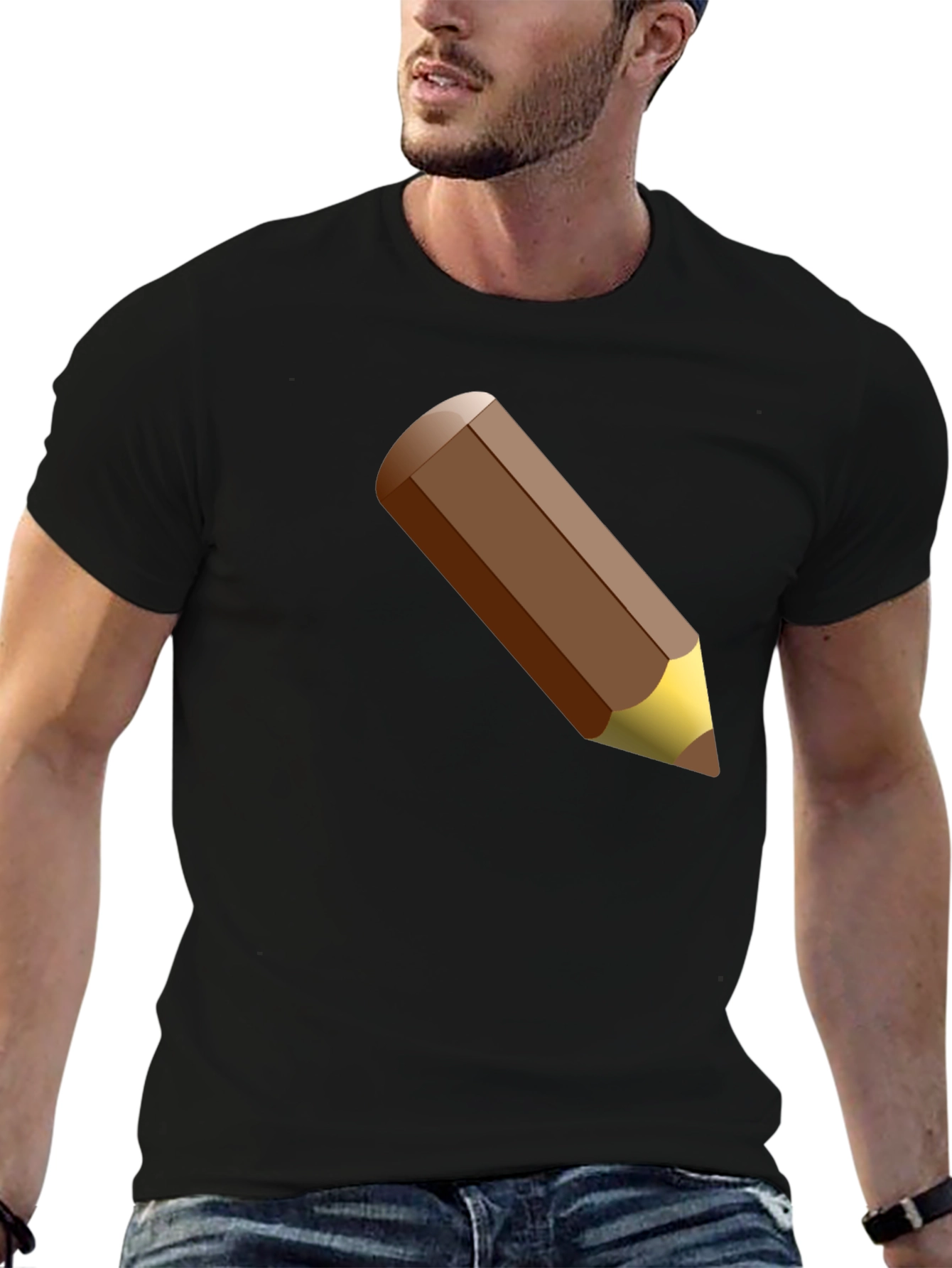 Mens Black T-Shirt with Brown Pencil Graphic