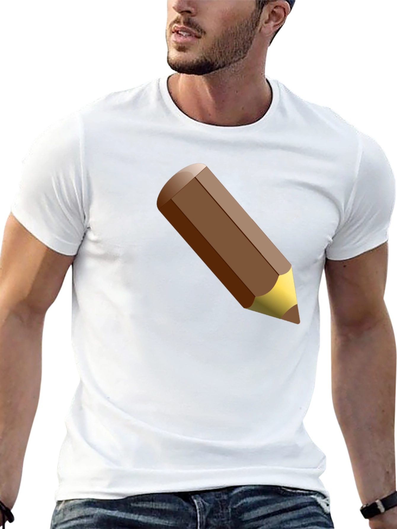 Mens Black T-Shirt with Brown Pencil Graphic