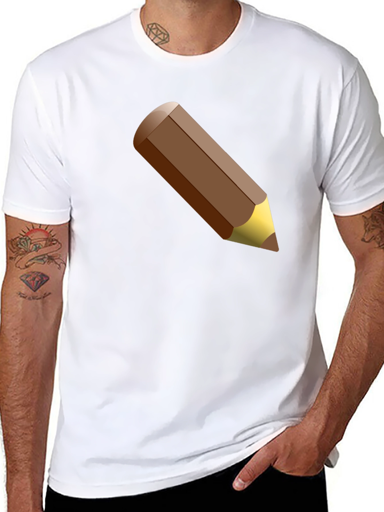 Mens Black T-Shirt with Brown Pencil Graphic