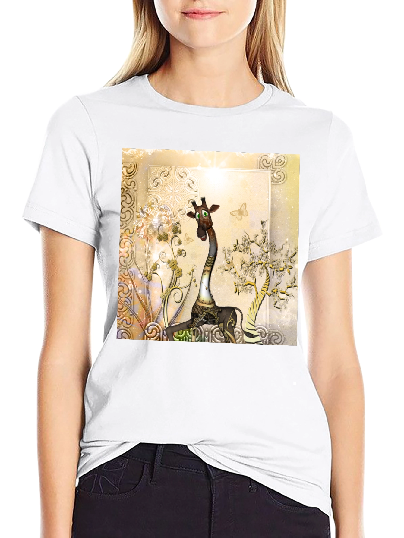 Whimsical Giraffe Art Tee - Unique Design