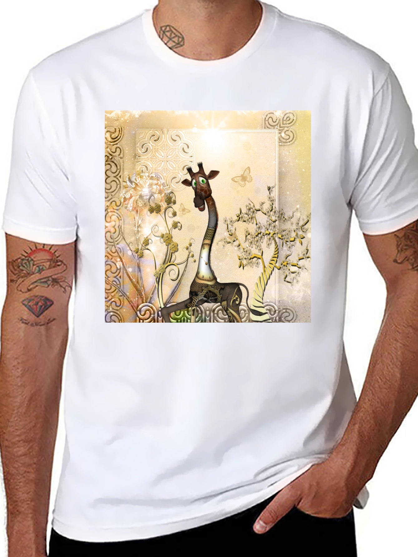 Whimsical Giraffe Art Tee - Unique Design