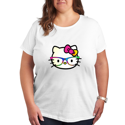Rainbow Glasses Hello Kitty Fun Trendy Plus Size Women Casual T?Shirt