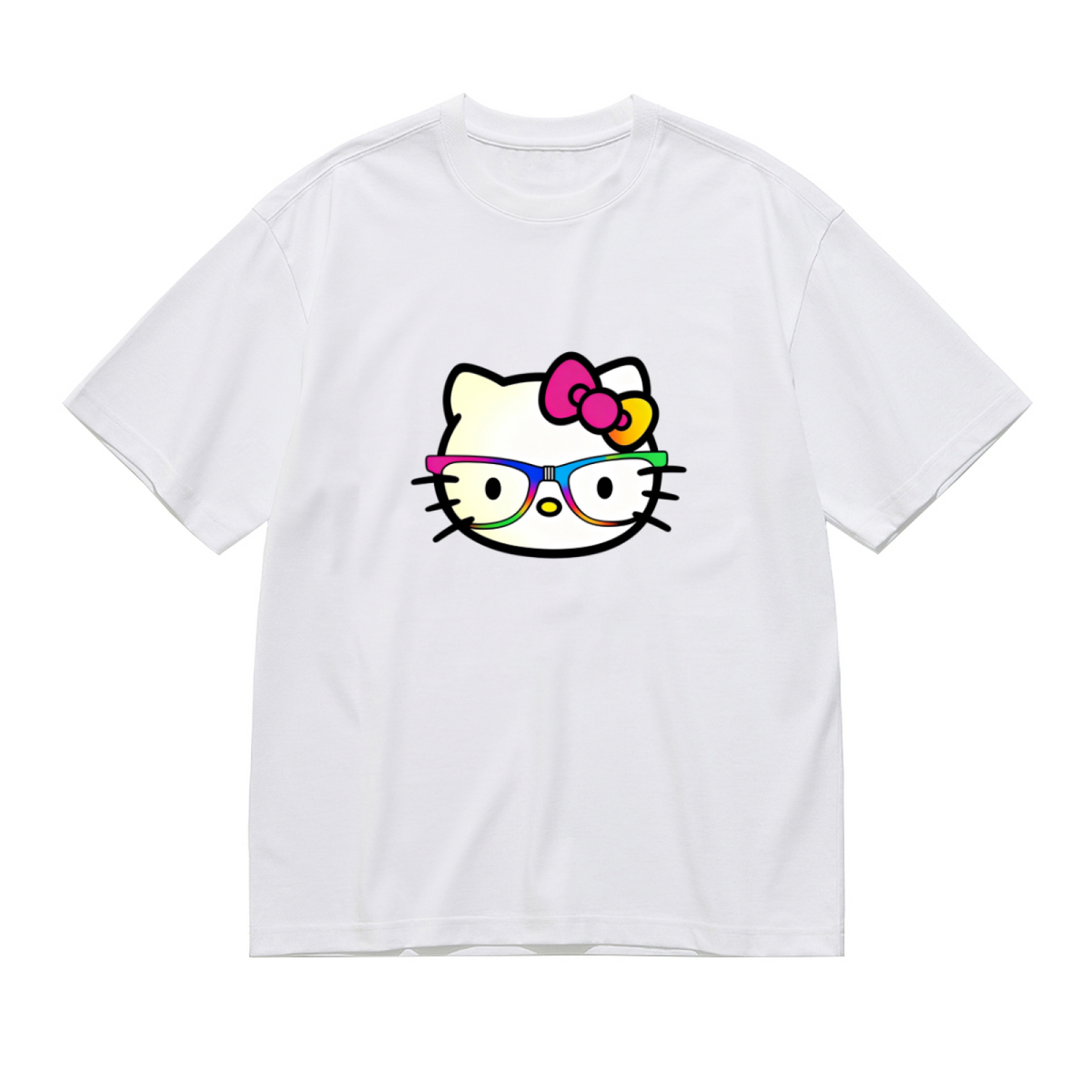 Rainbow Glasses Hello Kitty Fun Trendy Plus Size Women Casual T?Shirt