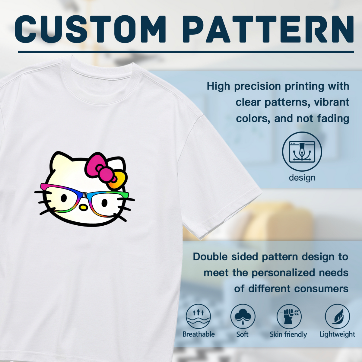Rainbow Glasses Hello Kitty Fun Trendy Plus Size Women Casual T?Shirt