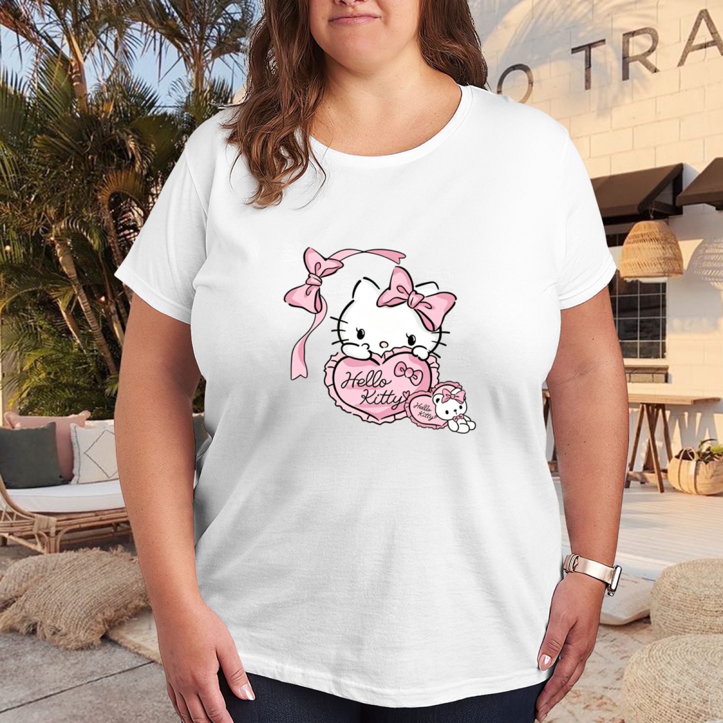 Popular Abstract Fashion Pattern Plus Size Women All-match Tee