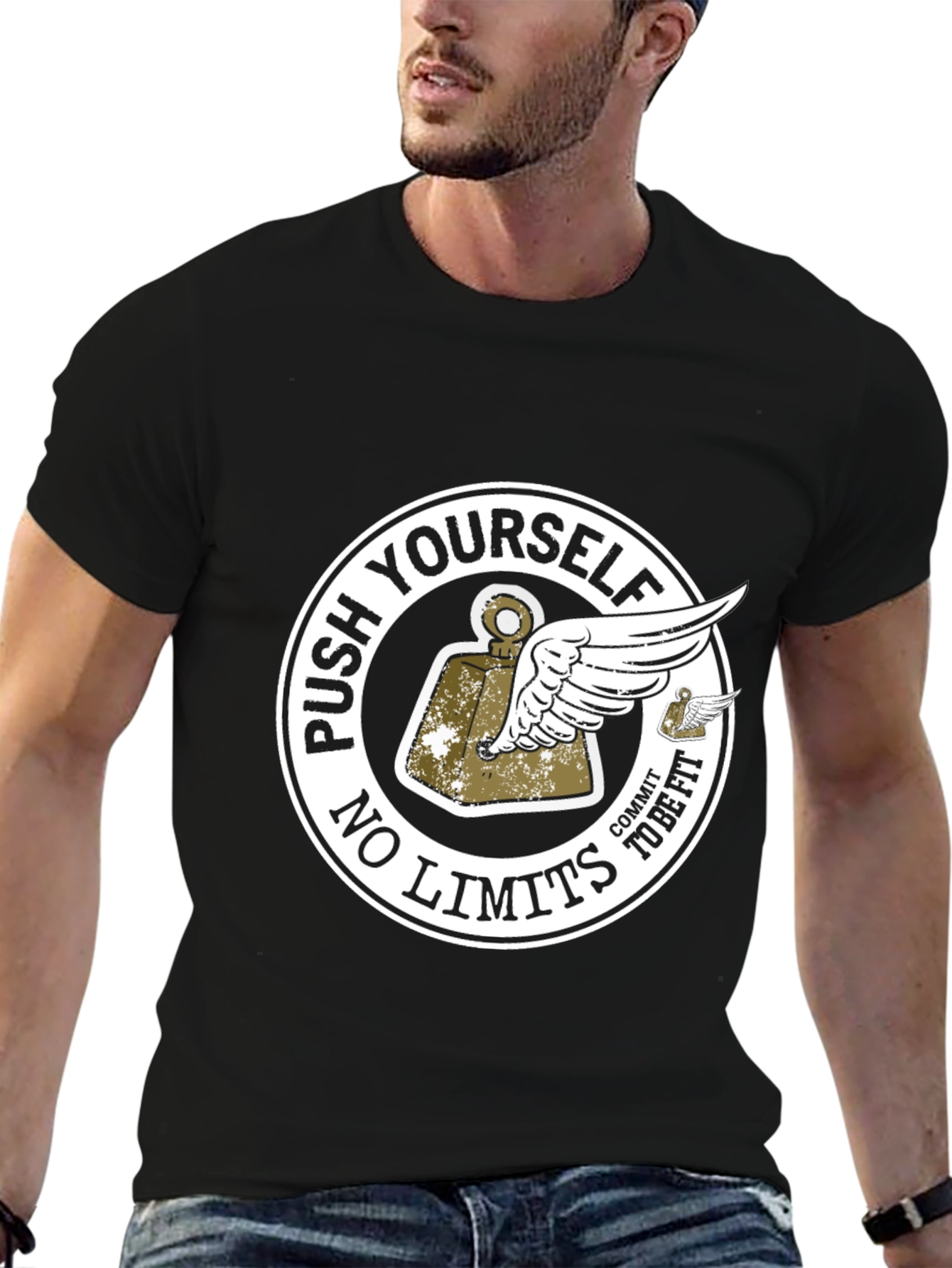 Push Yourself Black Graphic T-Shirt