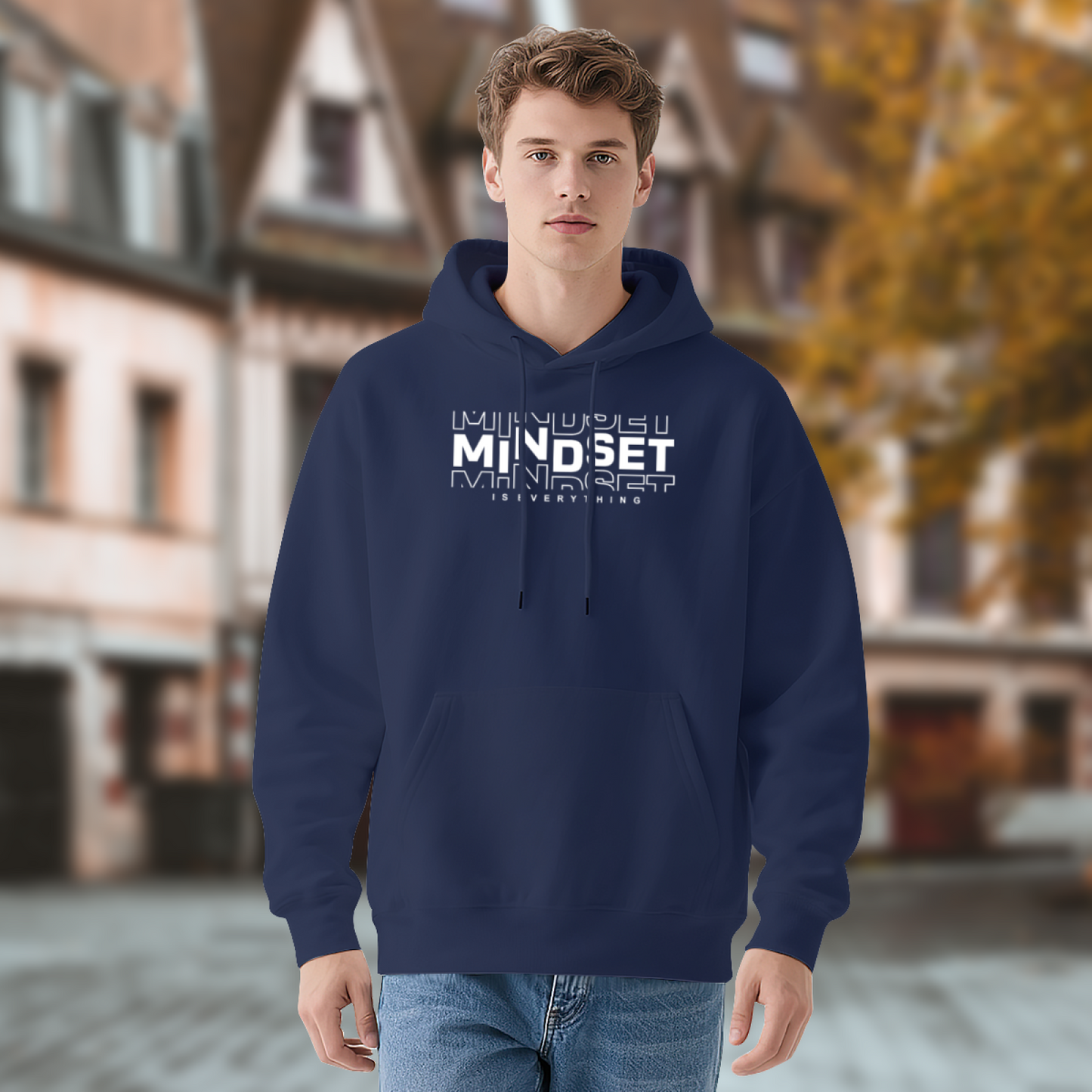 Motivational MINDSET IS EVERYTHING Navy Hoodie, Unisex Cozy Inspire Sweatshirt