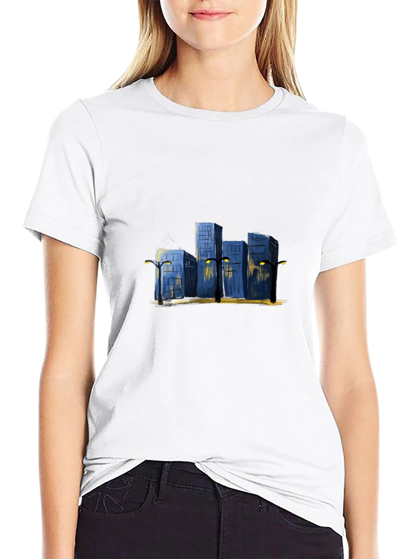 Cityscape Graphic Tee - Urban Night Scene