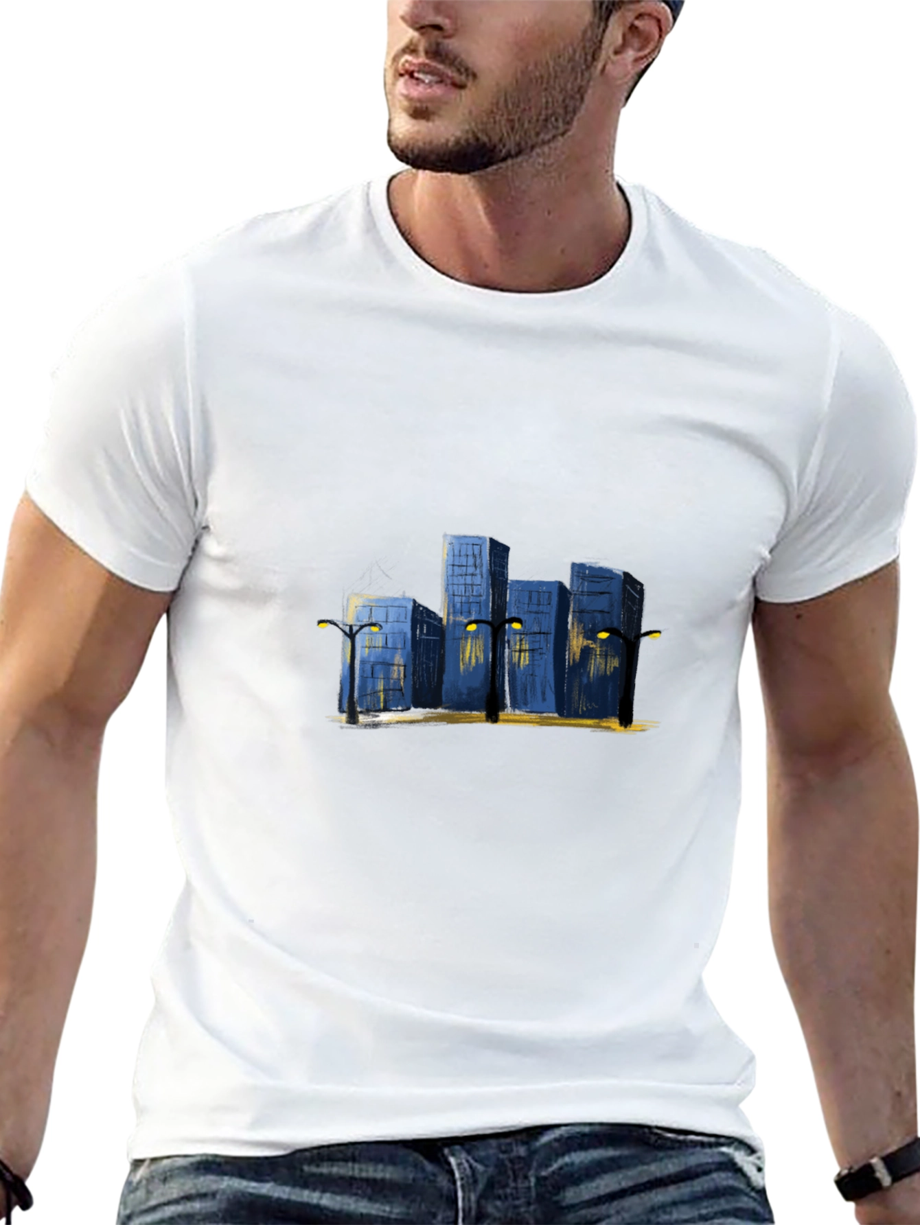 Cityscape Graphic Tee - Urban Night Scene