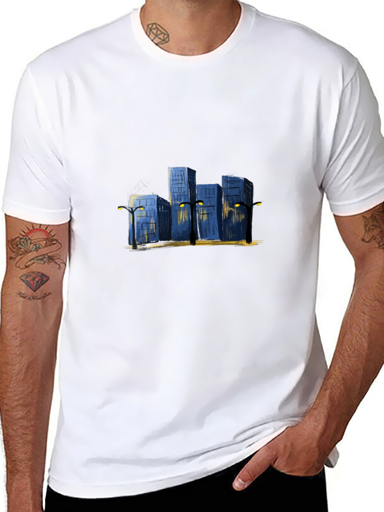 Cityscape Graphic Tee - Urban Night Scene