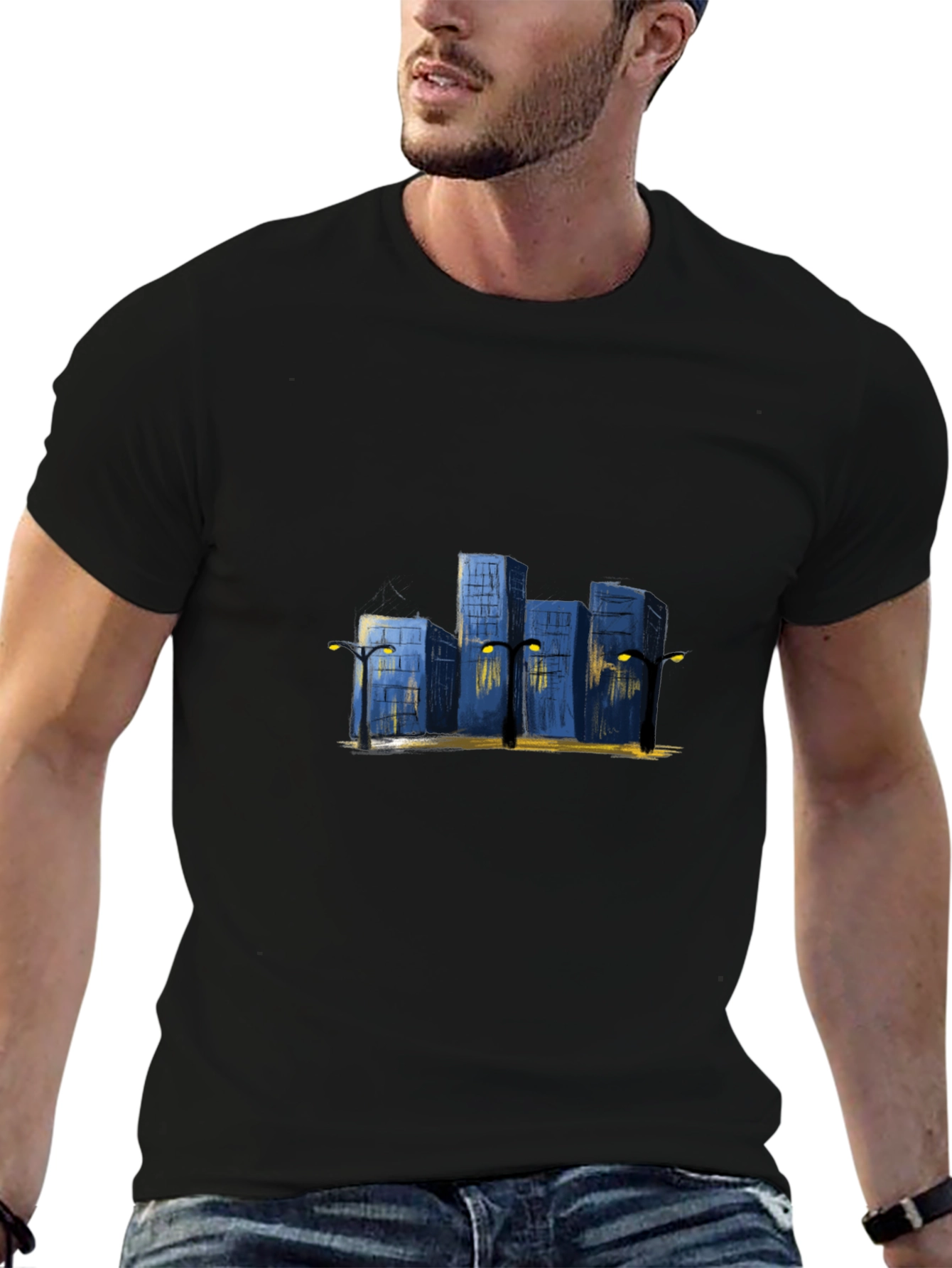 Cityscape Graphic Tee - Urban Night Scene