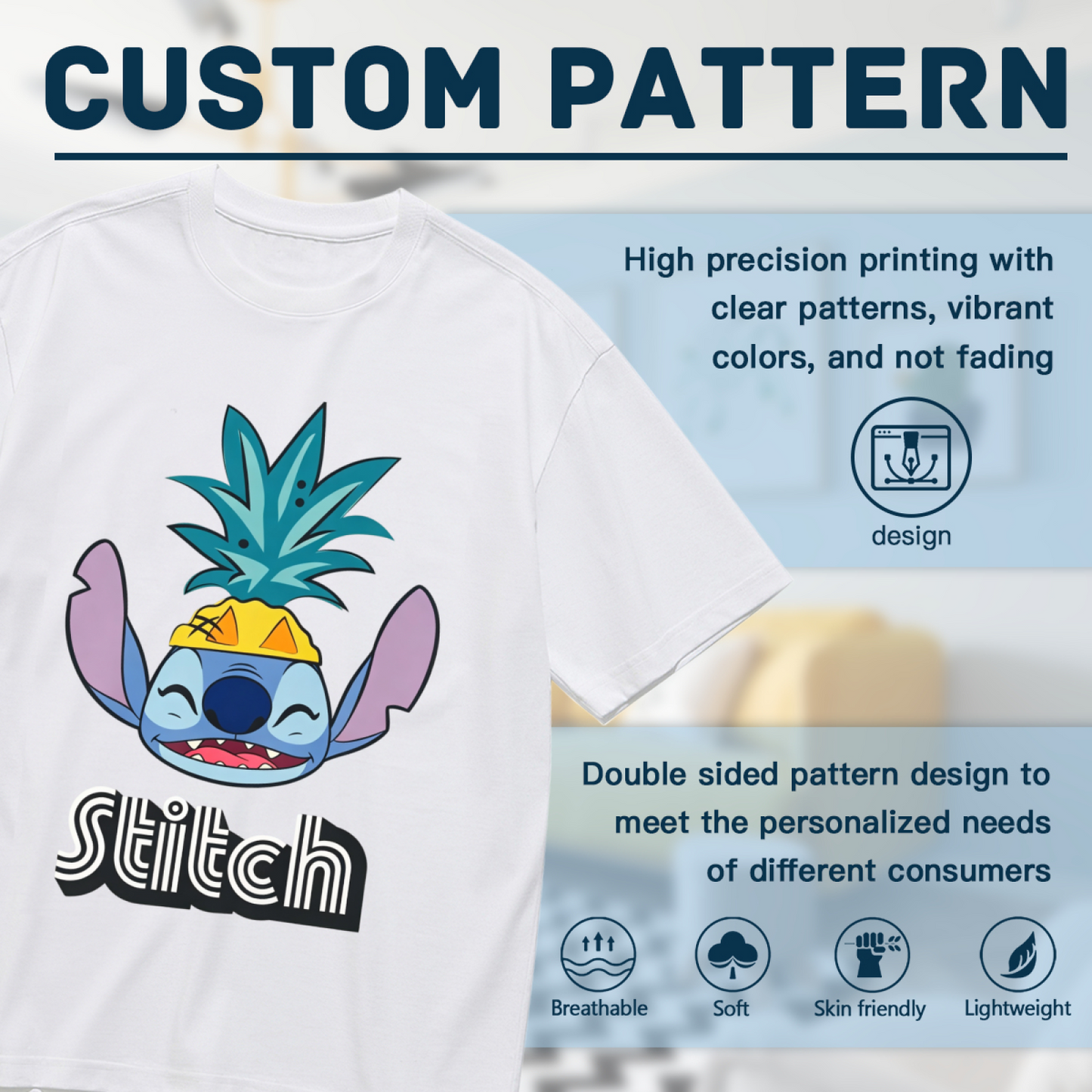 Fun Pineapple Stitch Cartoon Graphic Plus?Size Women Tee