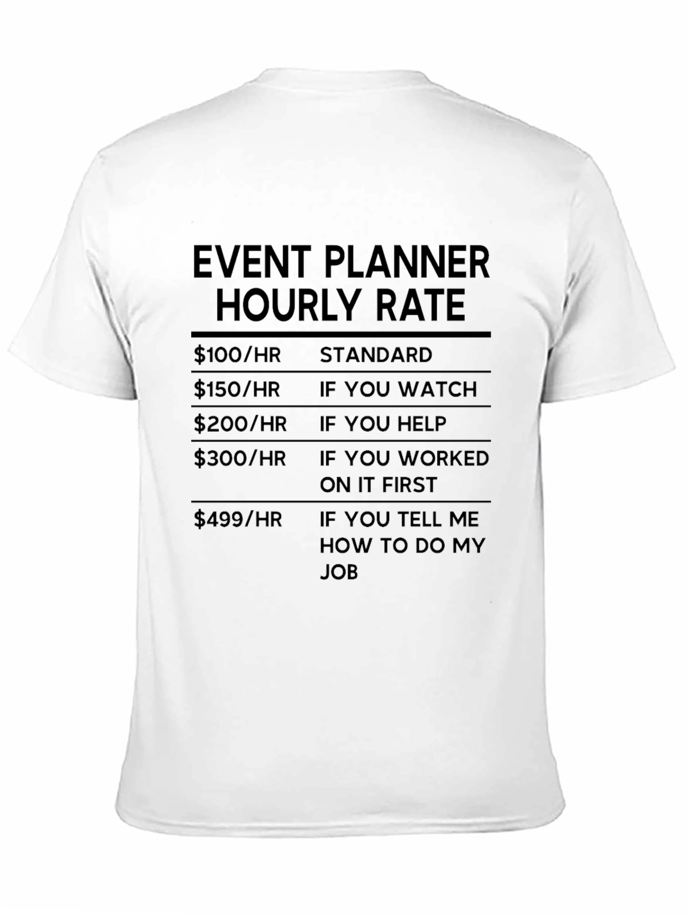 Event Planner Hourly Rate Novelty T-Shirt