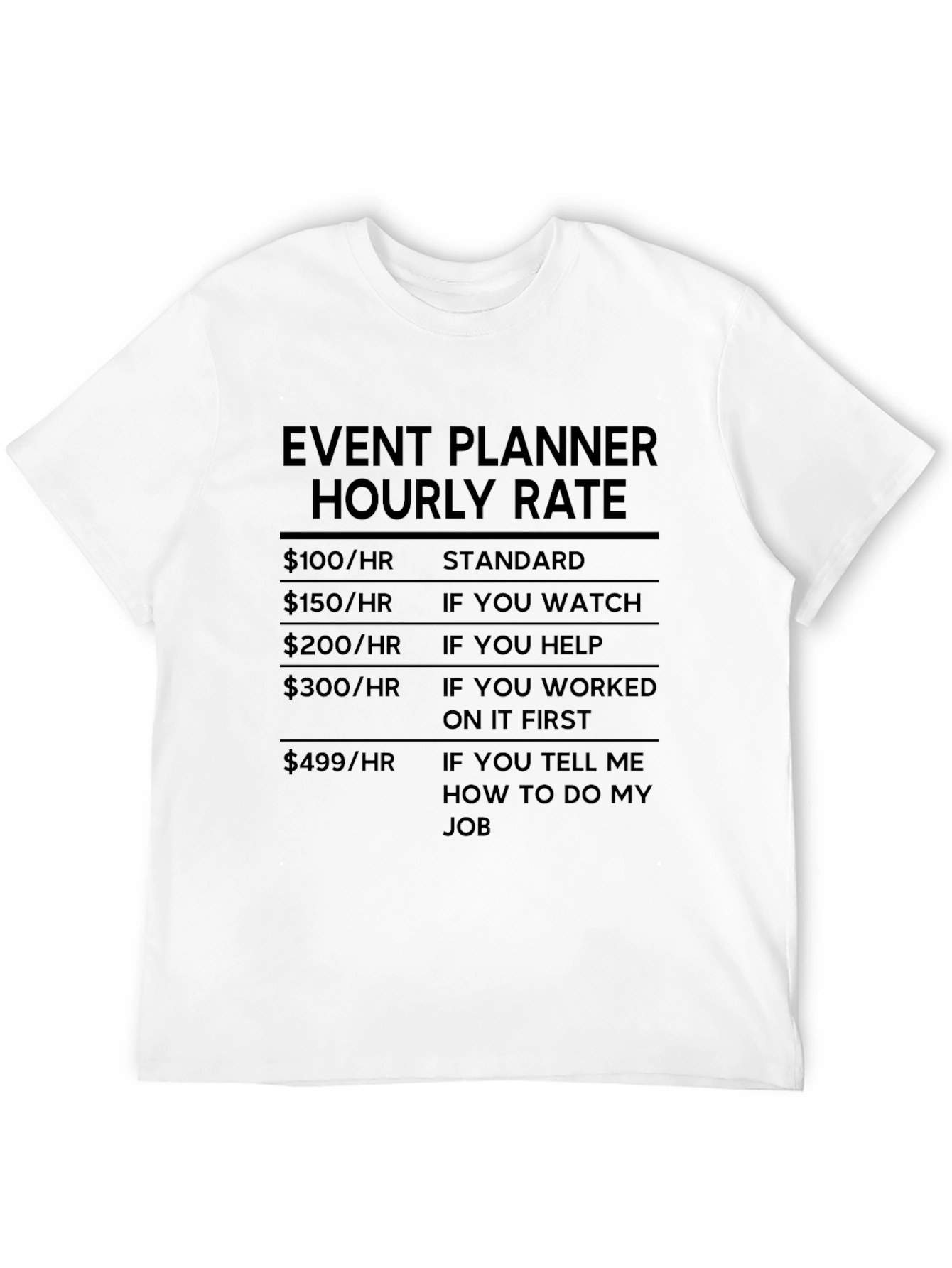 Event Planner Hourly Rate Novelty T-Shirt
