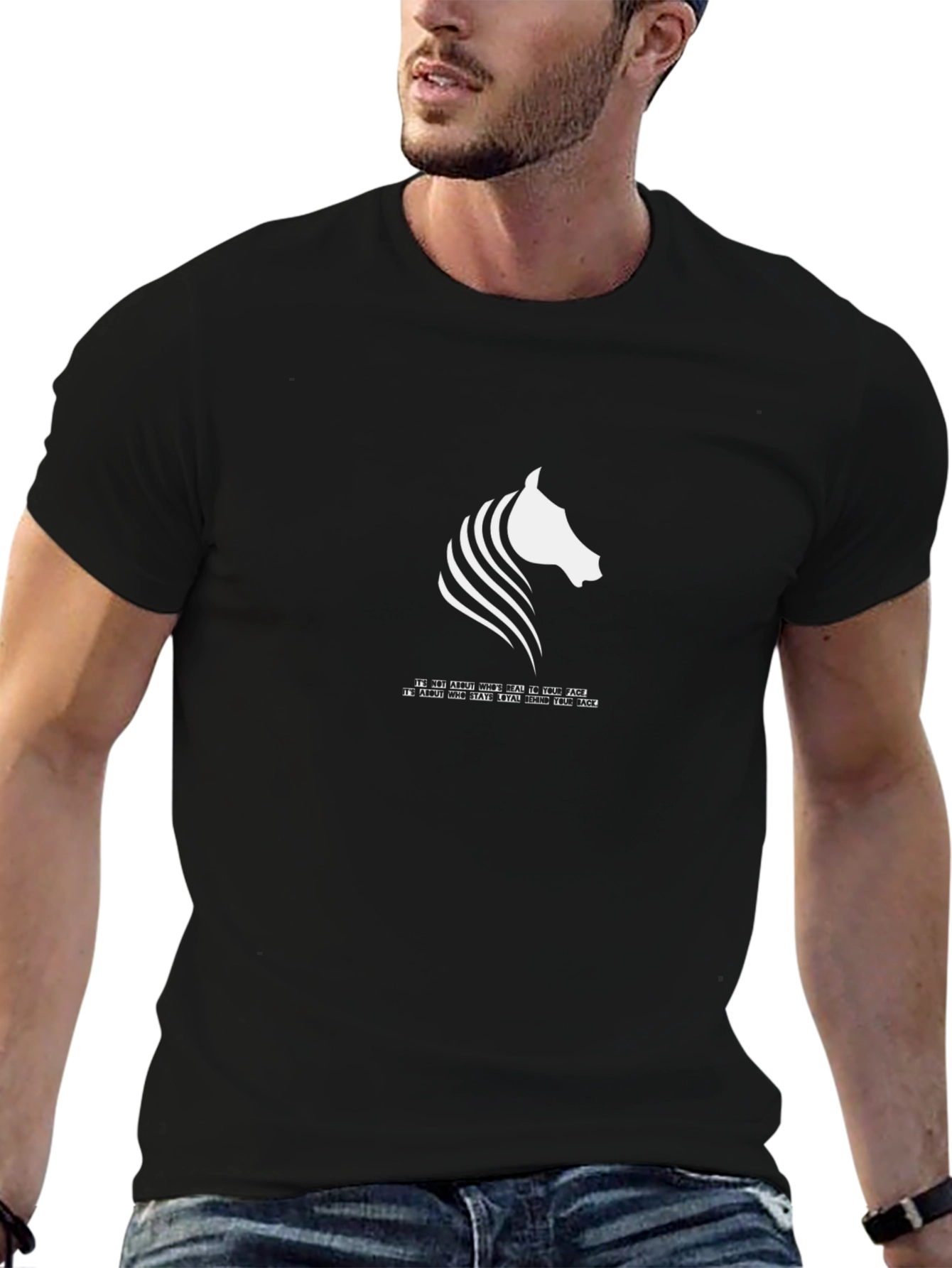 Stylish Black T-Shirt with Horse Graphic
