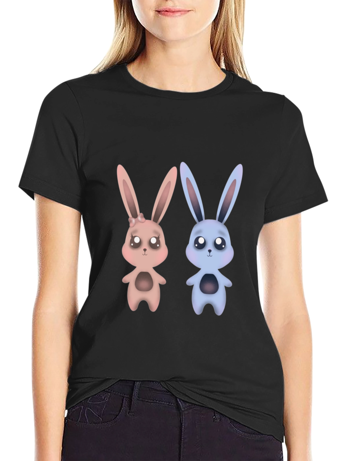 Cute Bunny Graphic Tee - Unisex Black T-Shirt