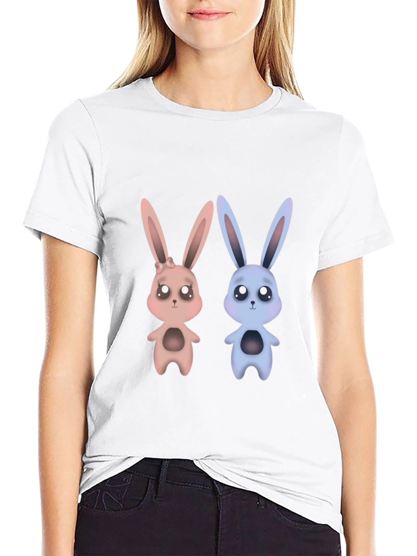 Cute Bunny Graphic Tee - Unisex Black T-Shirt