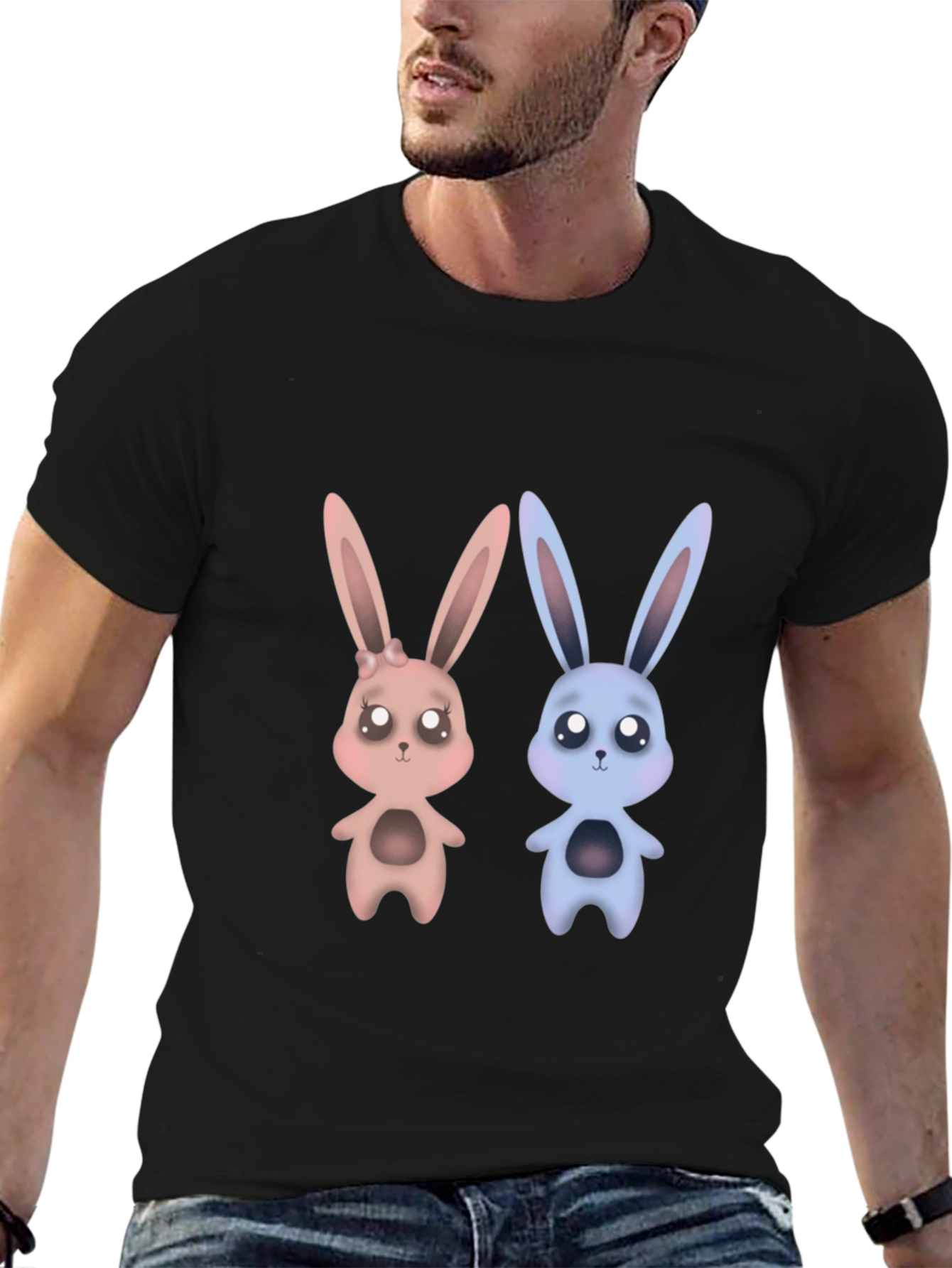 Cute Bunny Graphic Tee - Unisex Black T-Shirt