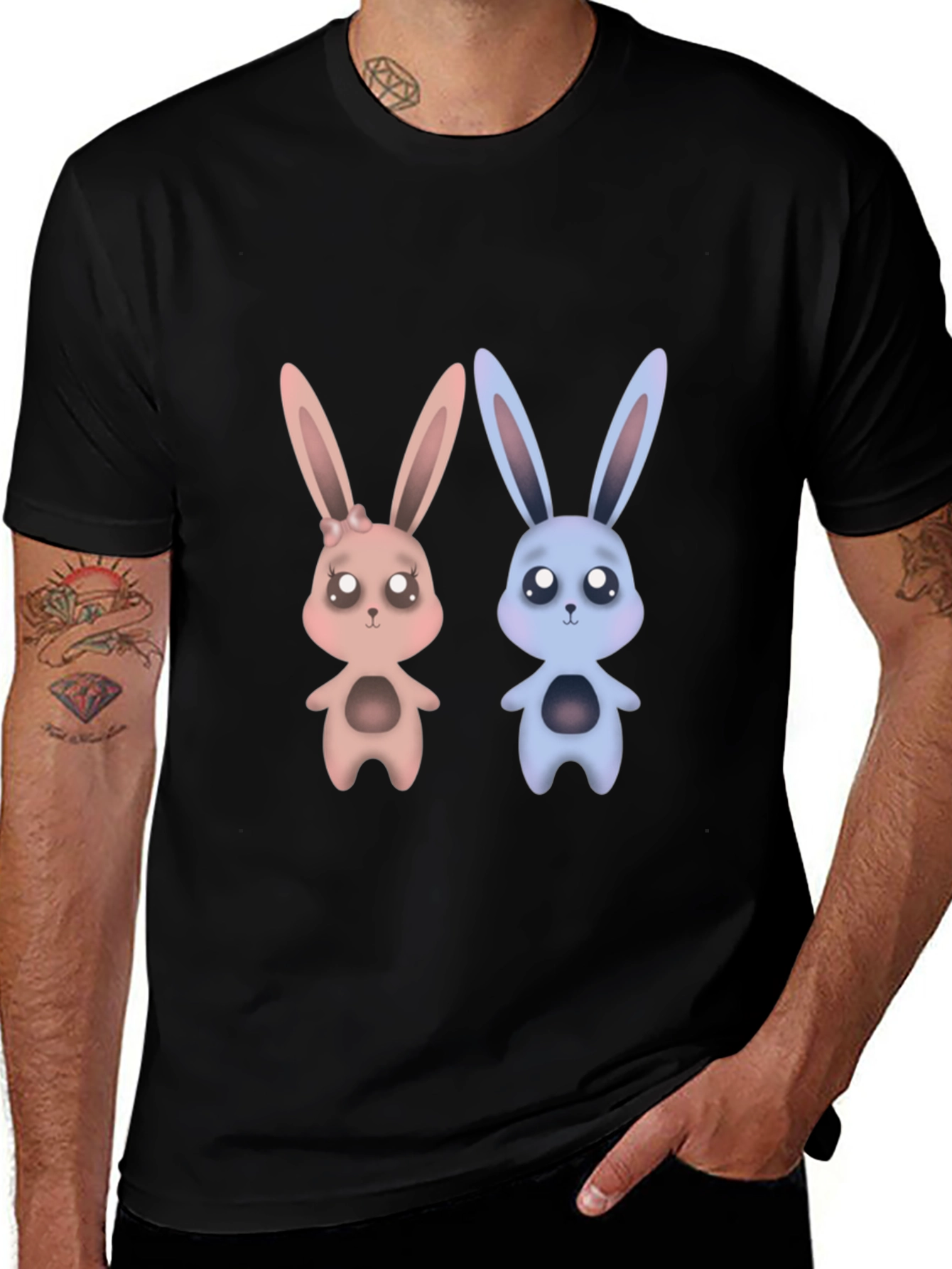 Cute Bunny Graphic Tee - Unisex Black T-Shirt