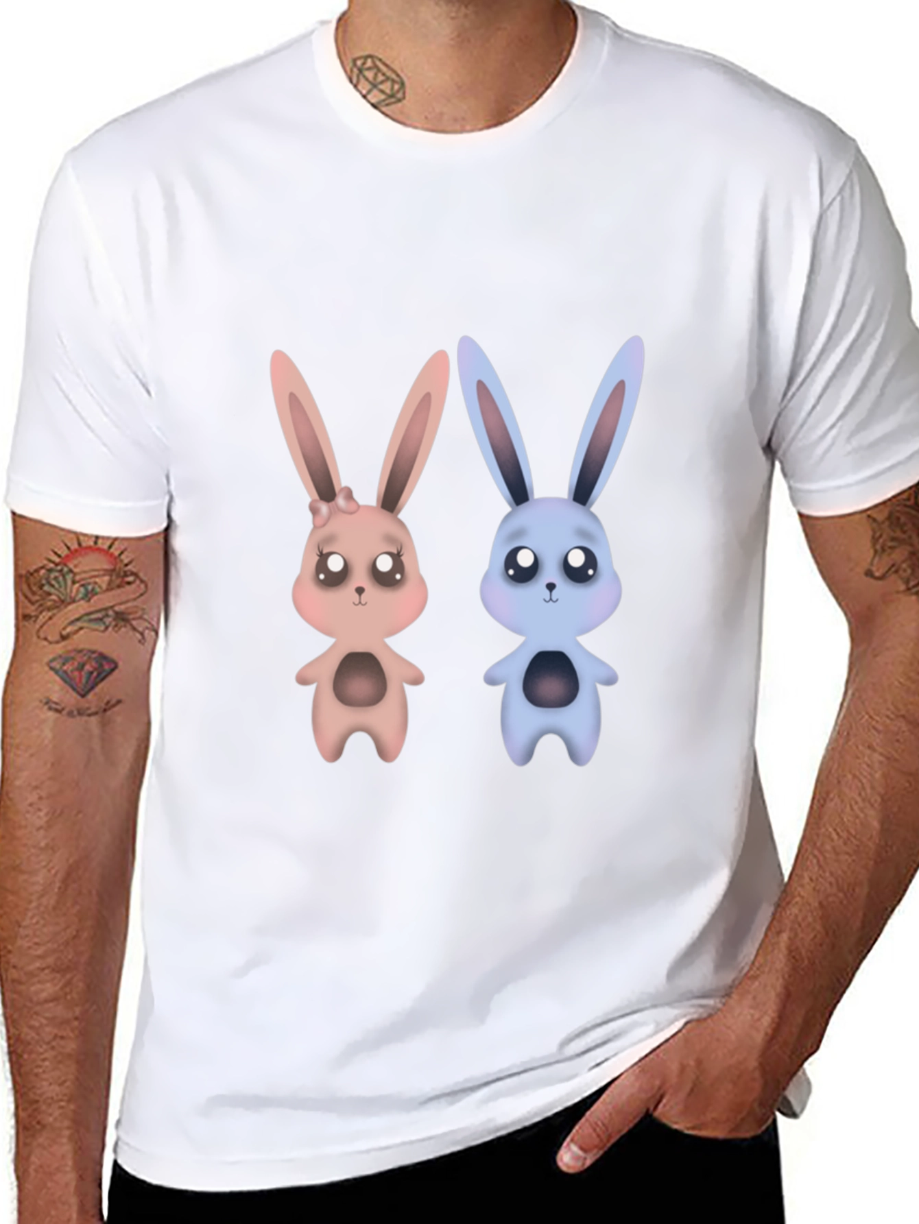 Cute Bunny Graphic Tee - Unisex Black T-Shirt