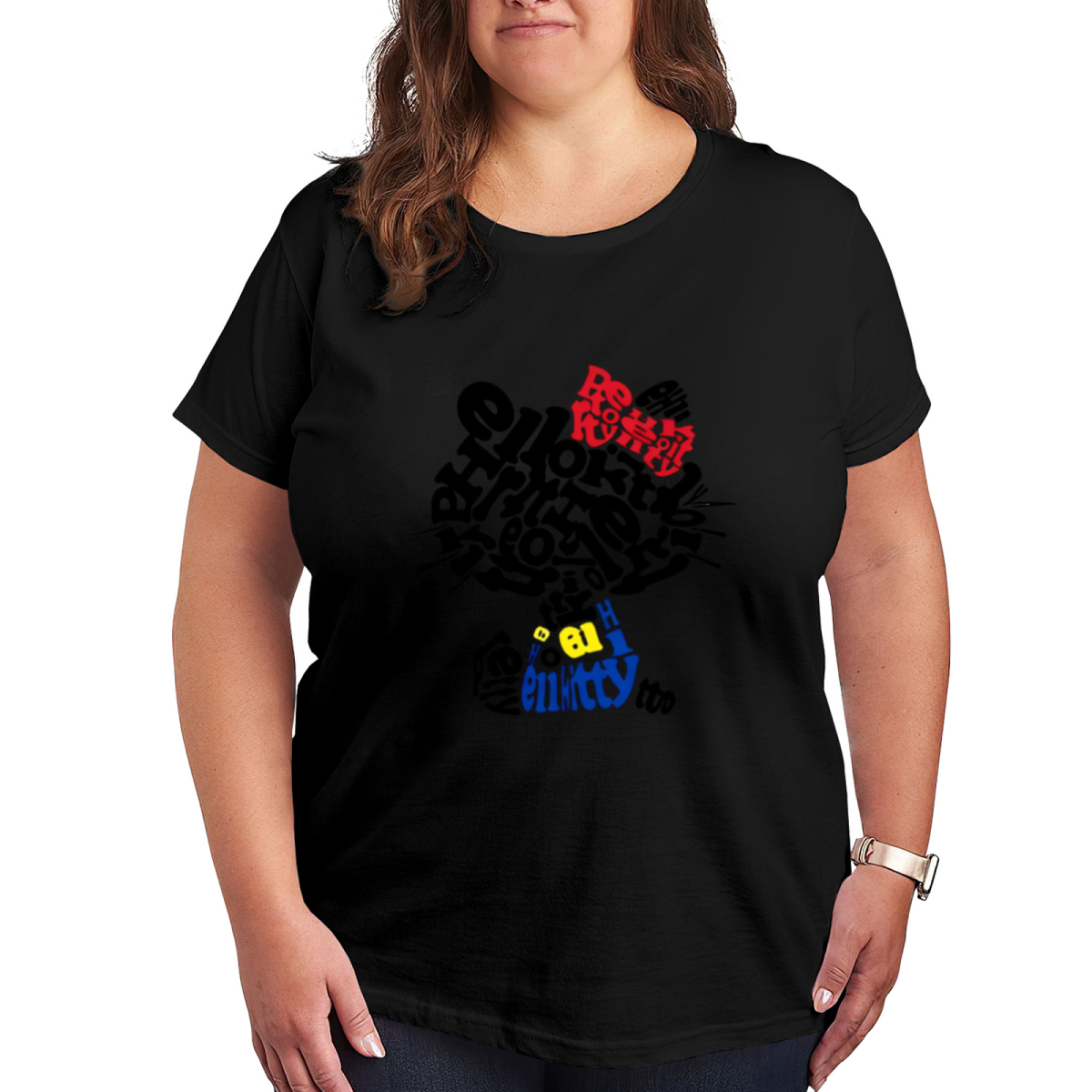 Graffiti Art Style Hello Kitty Bold Print Plus?Size Women Tee