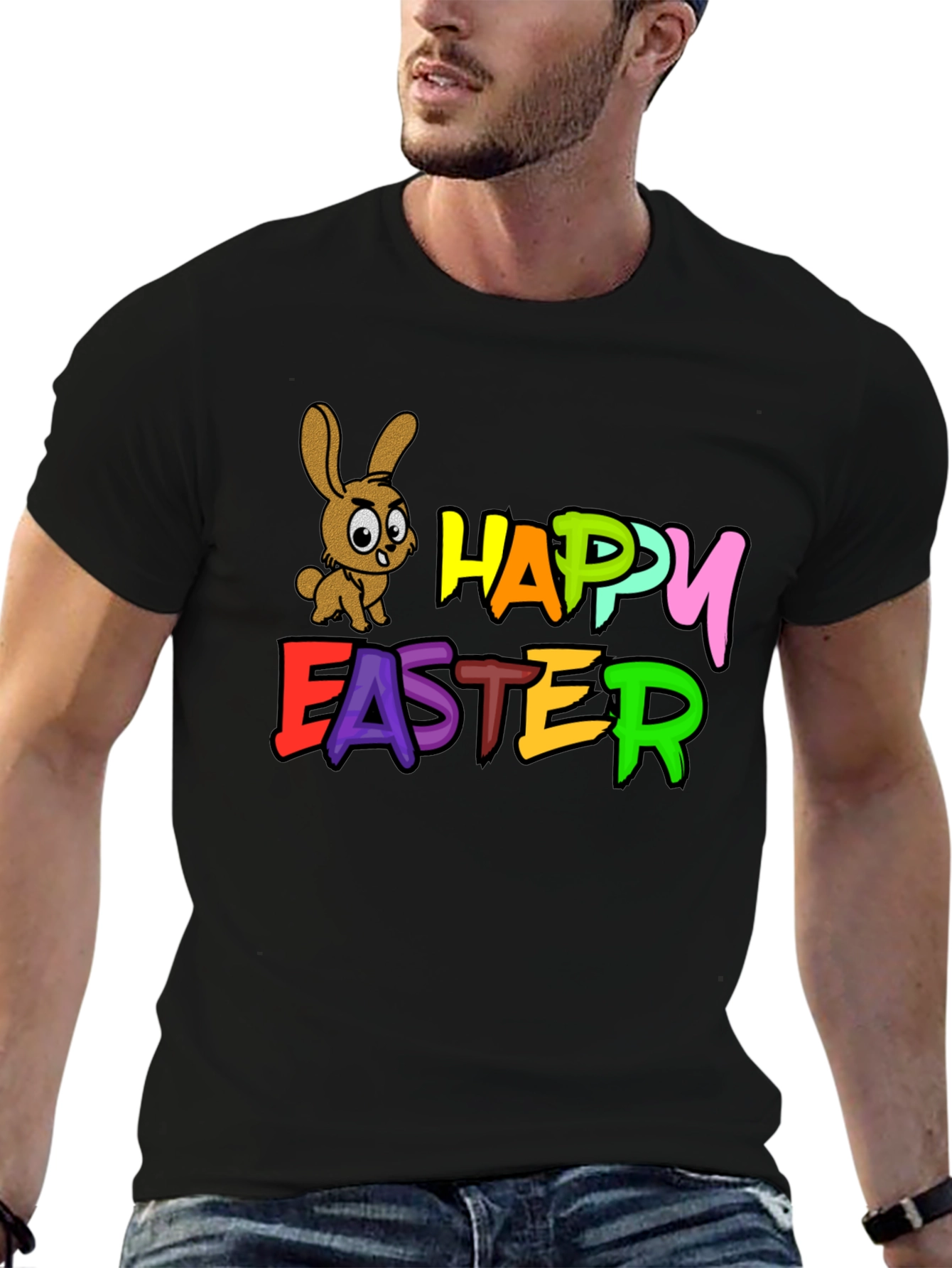 Happy Easter Bunny Black T-Shirt