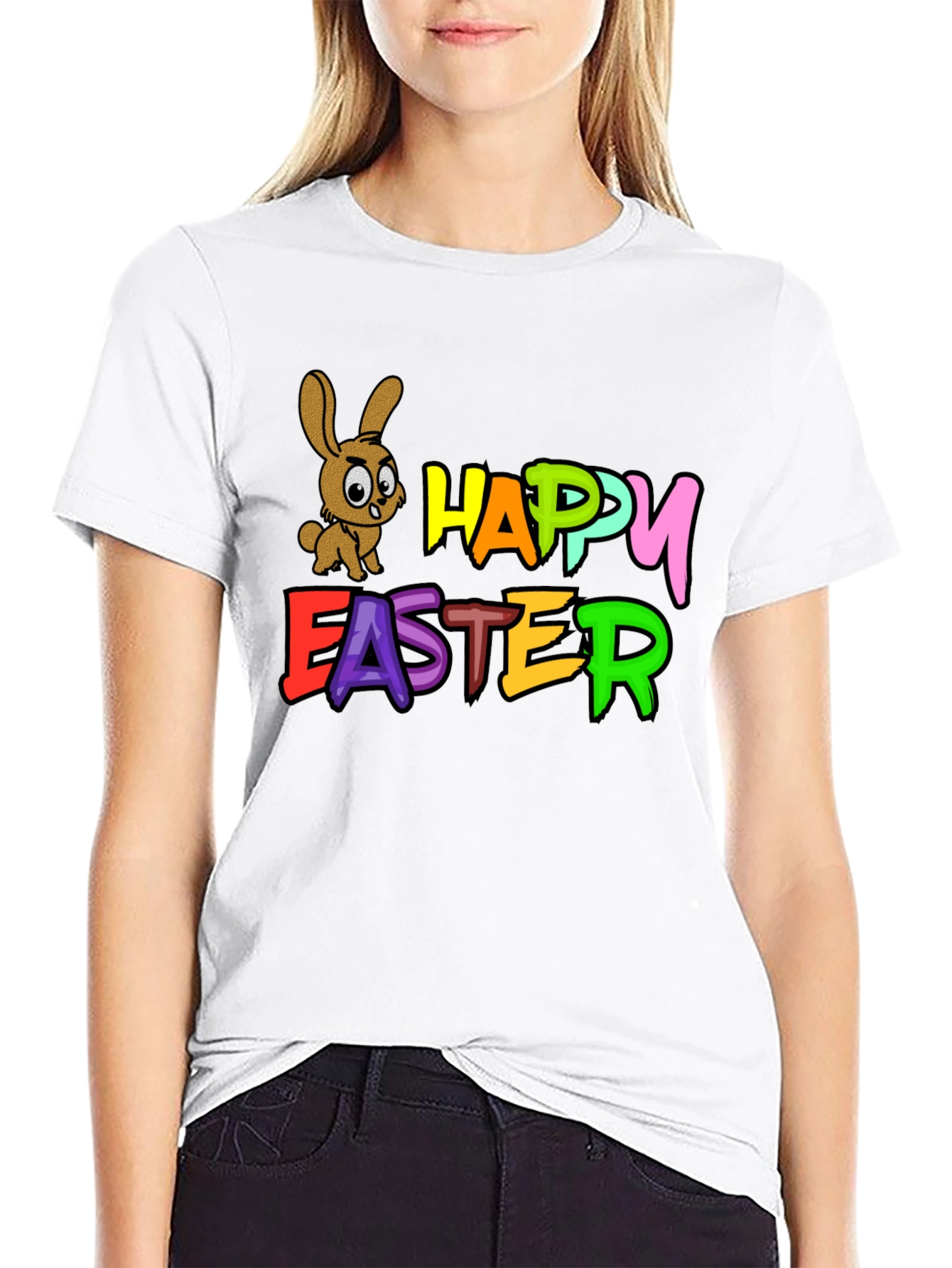 Happy Easter Bunny Black T-Shirt