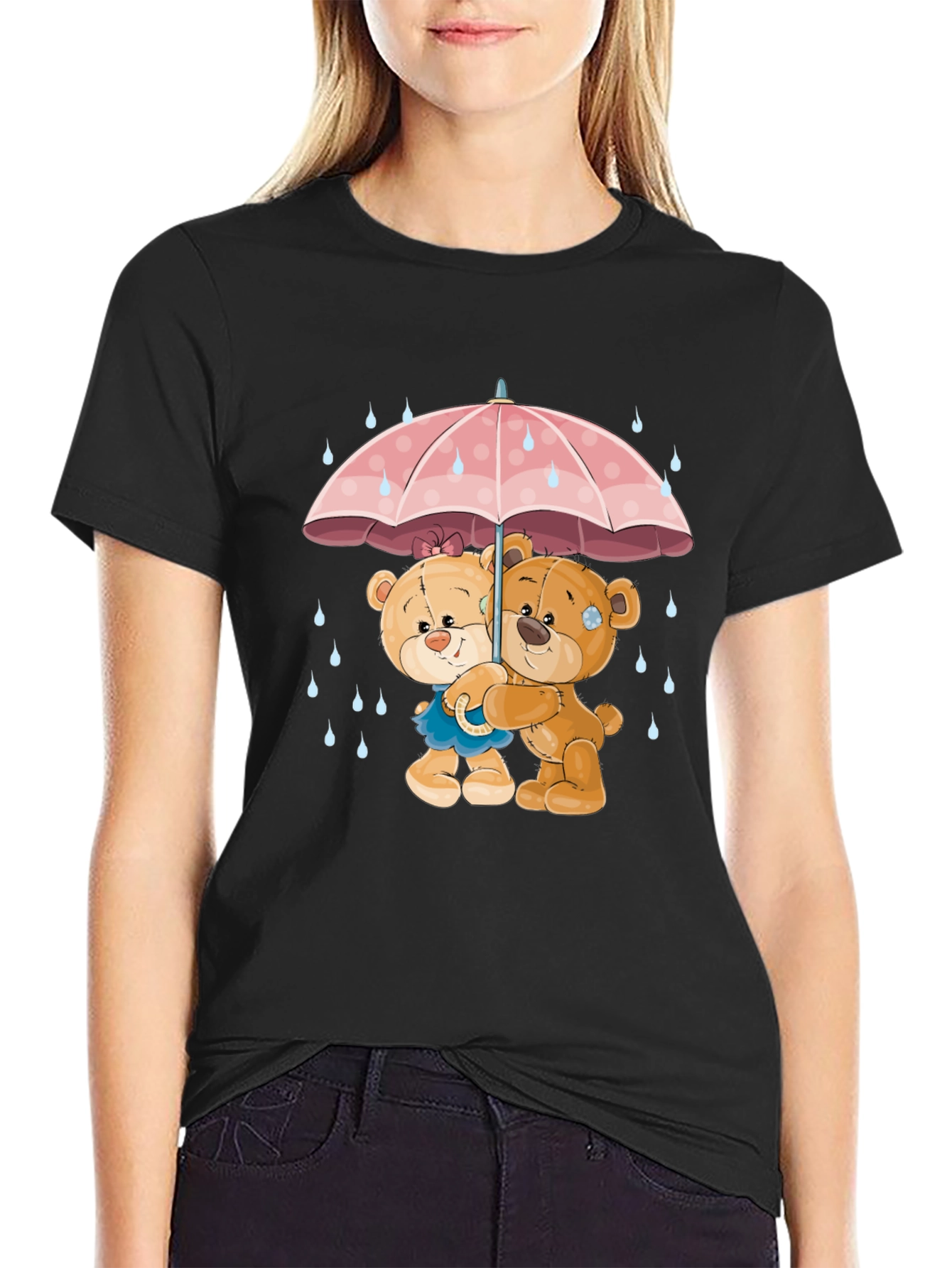 Cute Teddy Bears Under Umbrella Graphic T-Shirt