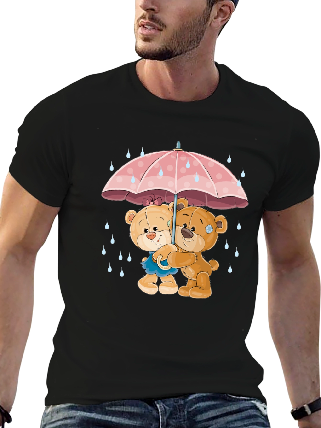 Cute Teddy Bears Under Umbrella Graphic T-Shirt