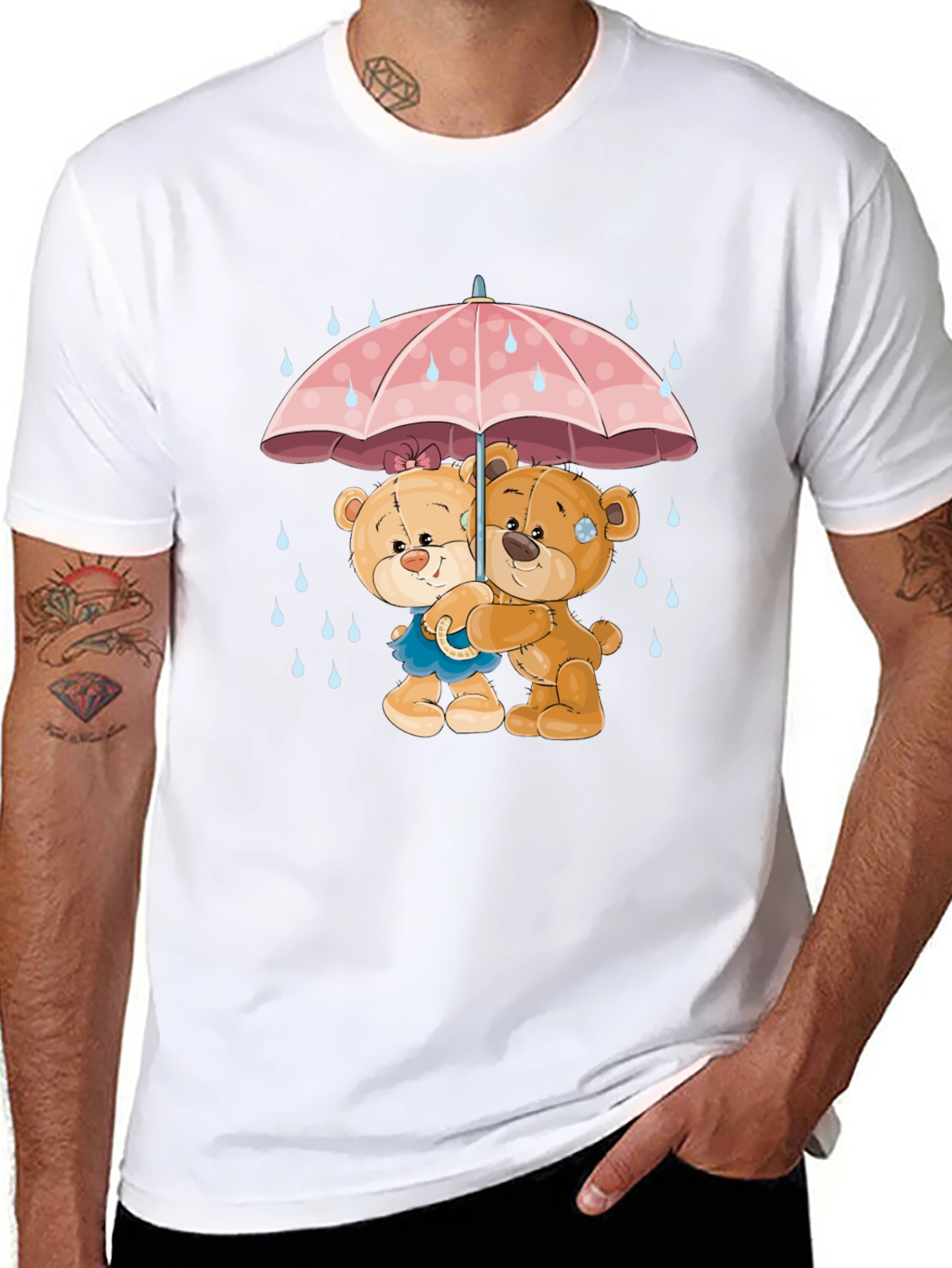 Cute Teddy Bears Under Umbrella Graphic T-Shirt