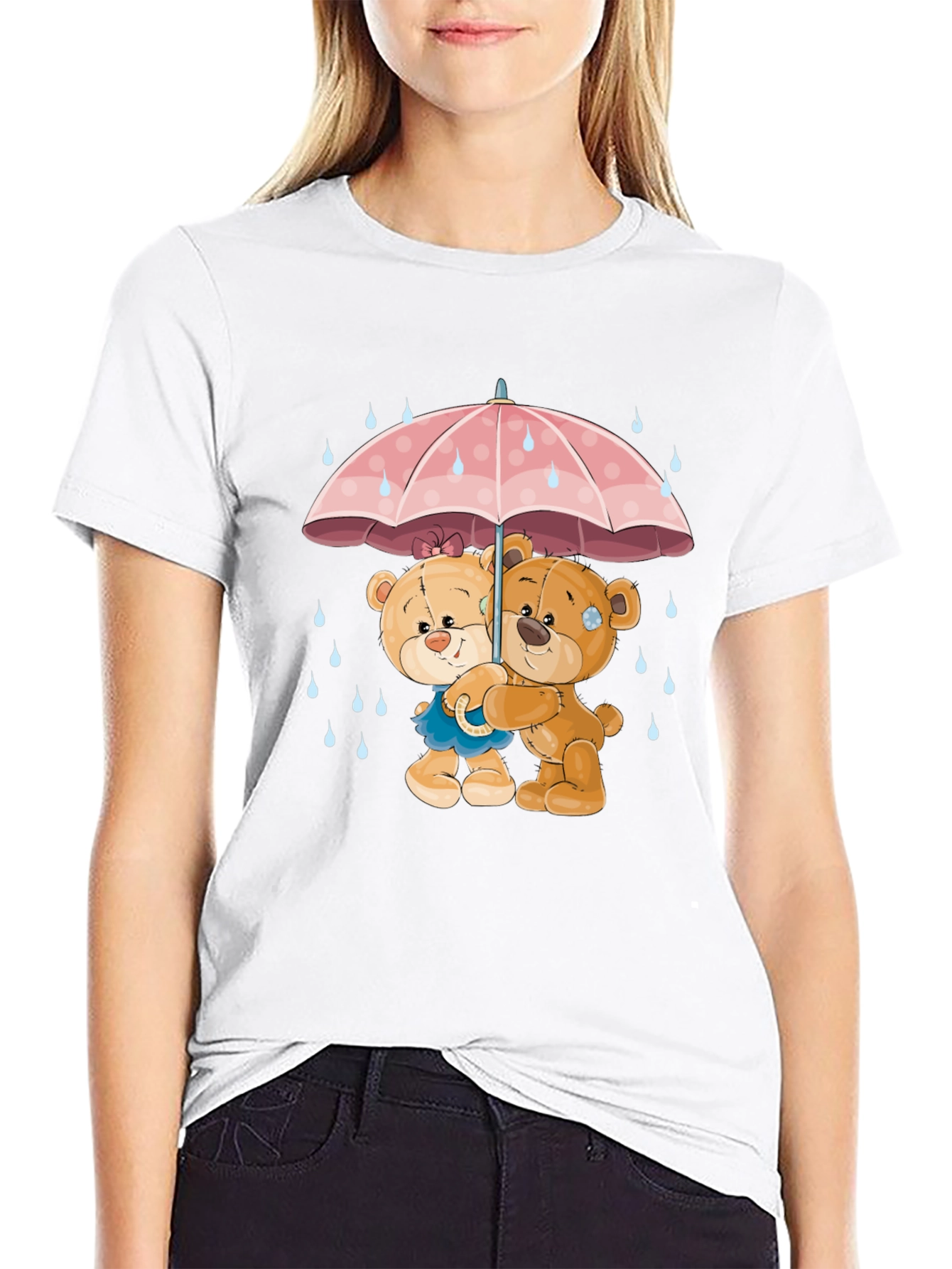 Cute Teddy Bears Under Umbrella Graphic T-Shirt