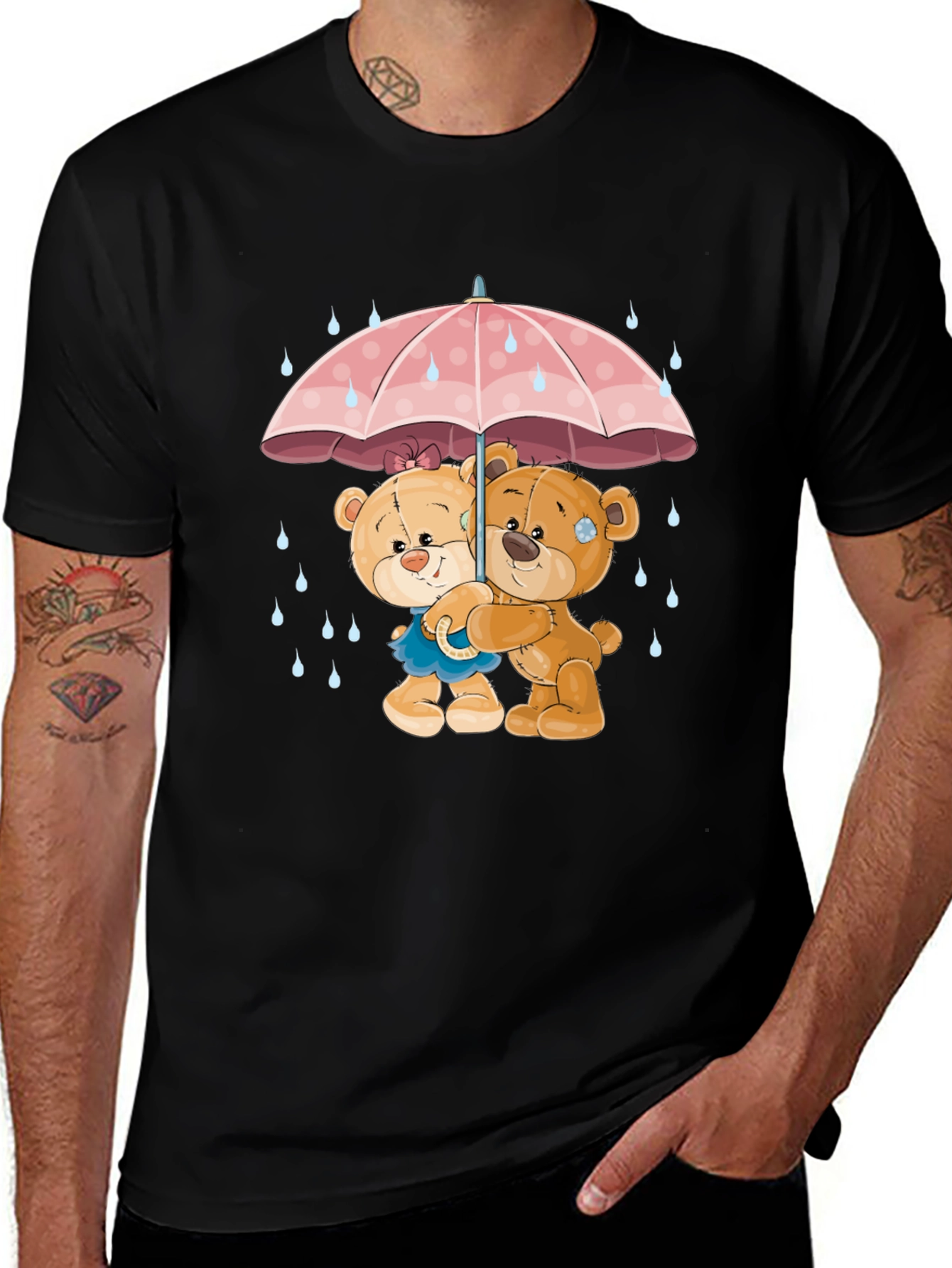 Cute Teddy Bears Under Umbrella Graphic T-Shirt